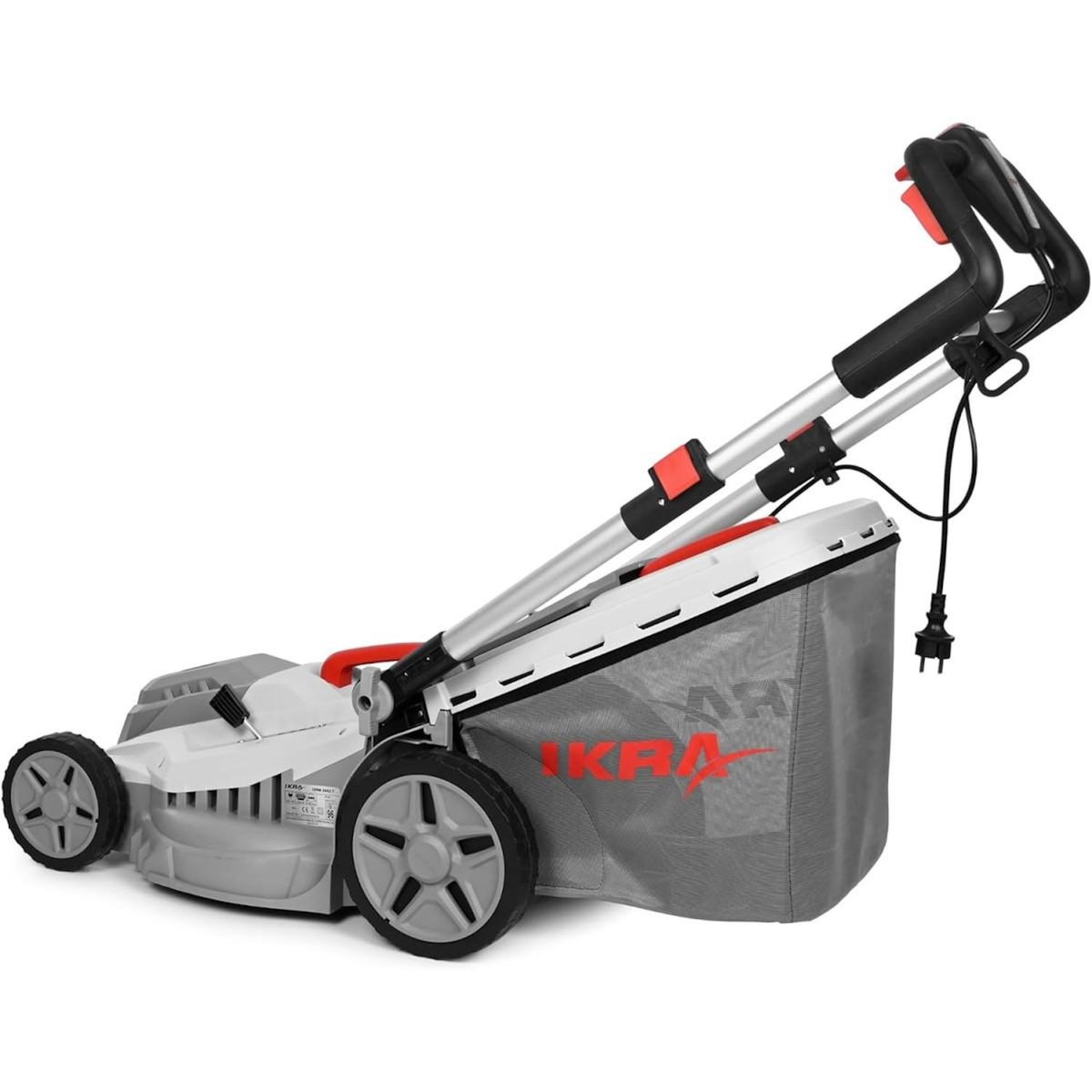Ikra Tondeuse électrique 2000W Tonte & Ramassage Mulching Largeur de coupe 43cm, 5 Hauteurs de coupe, Tondeuse gazon Bac 50L IKRA
