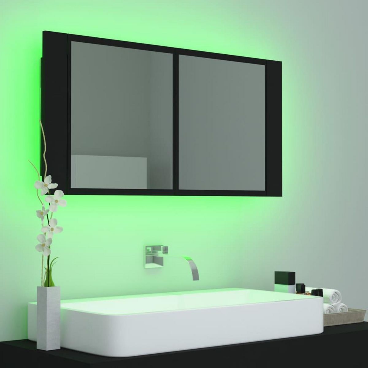 VIDAXL Armoire a miroir de salle de bain LED Noir 90x12x45 Acrylique