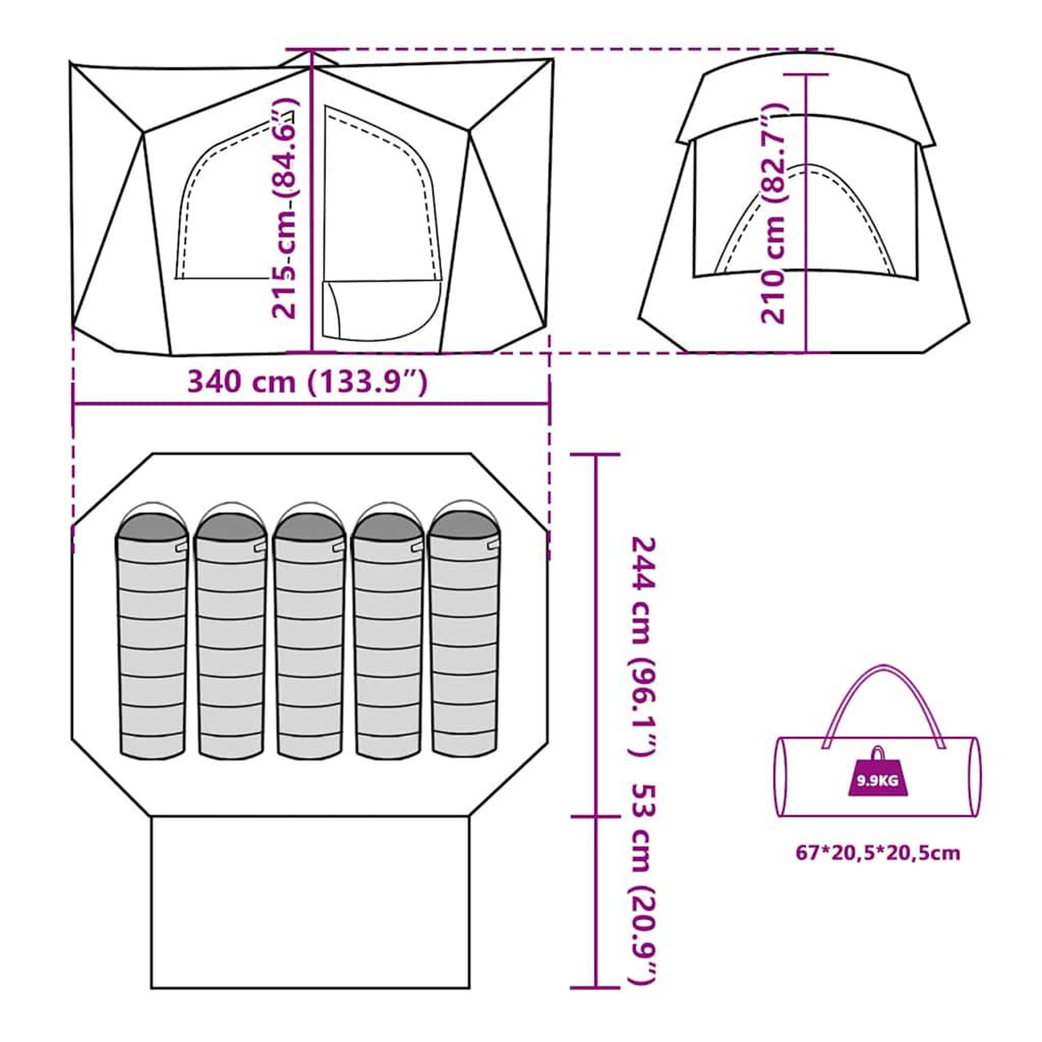 Voir la diapositive 6 : VIDAXL Tente de camping de cabine 5 personnes bleu impermeable