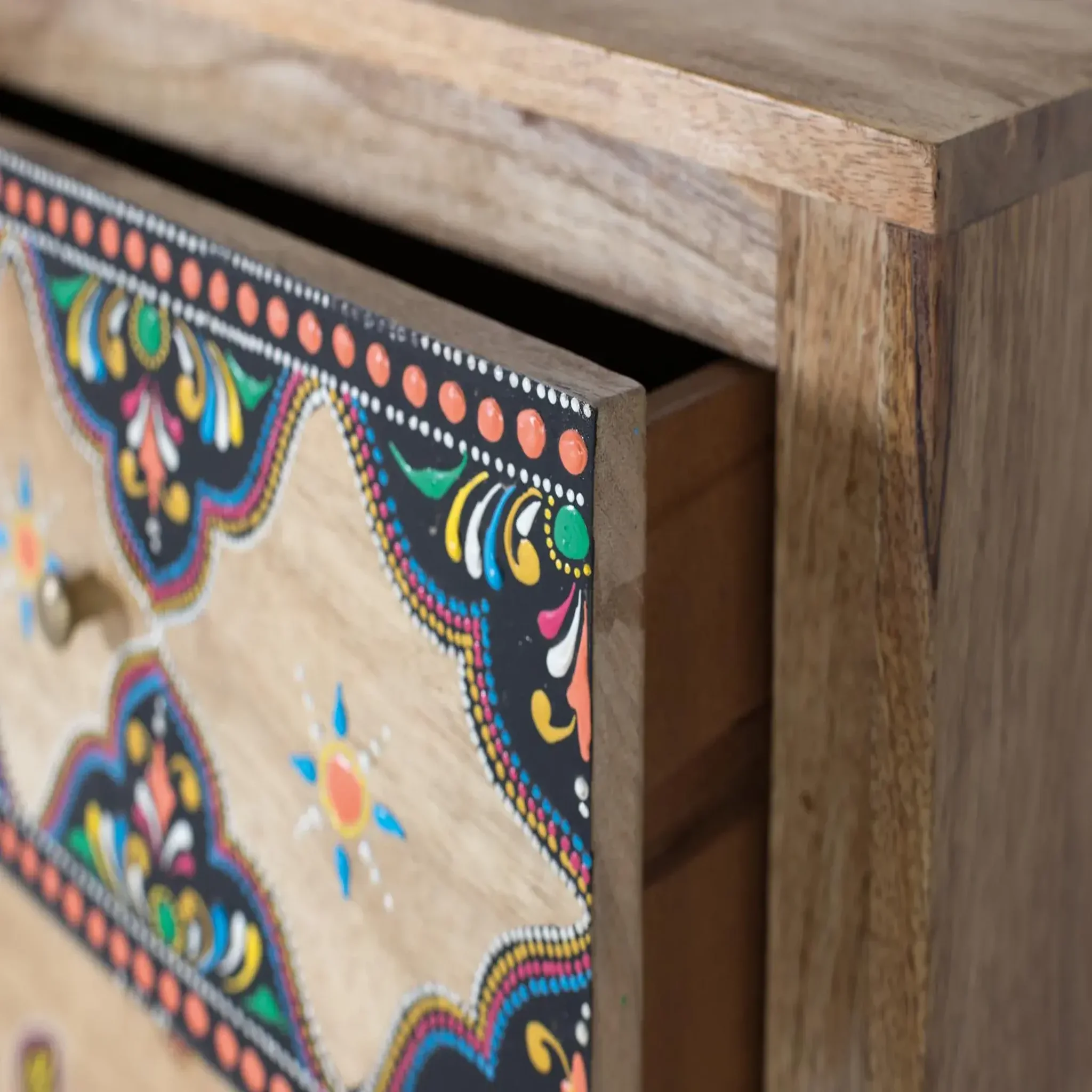 Voir la diapositive 4 : GINER Y COLOMER SL Commode en bois de manguier 91 cm style boho ethnique