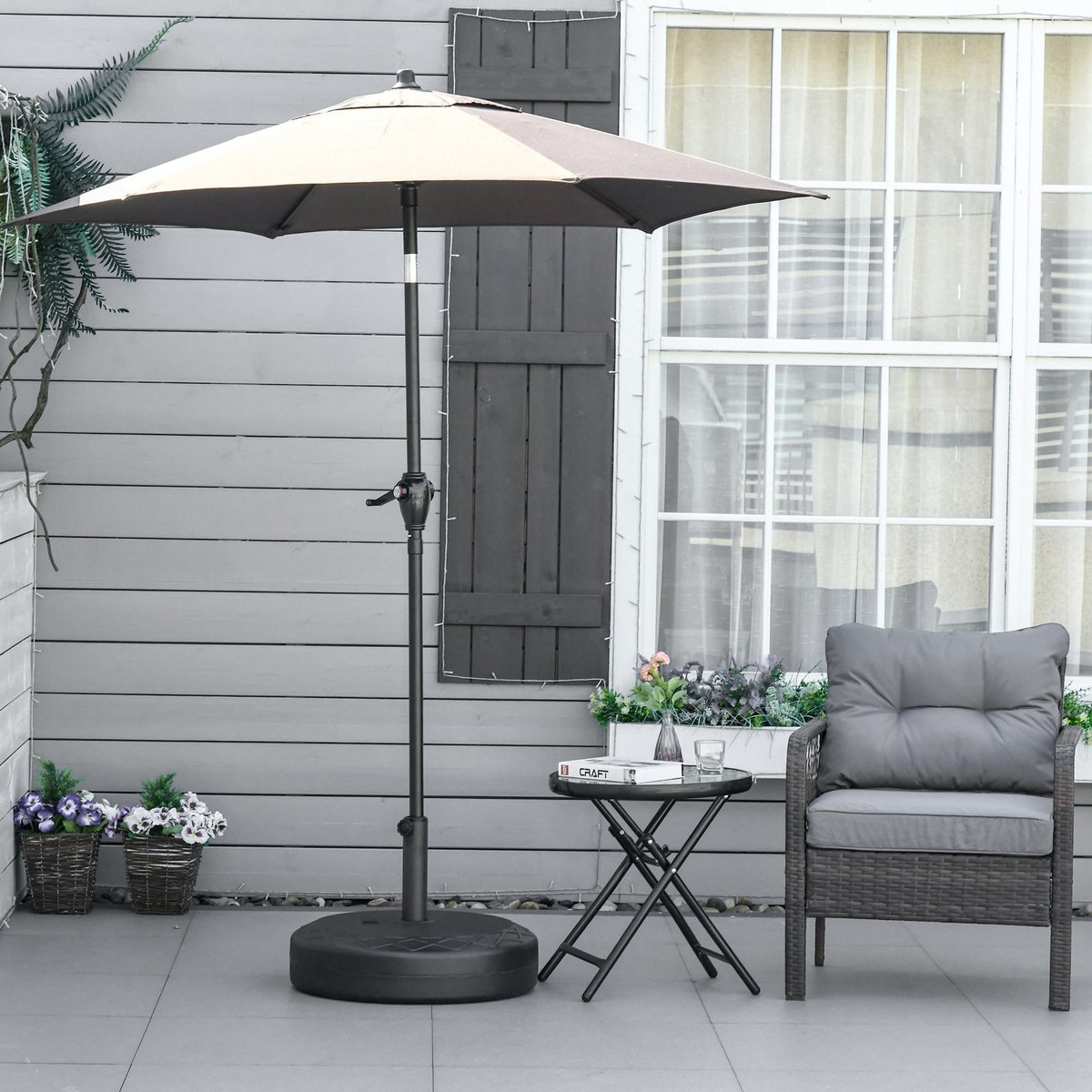 OUTSUNNY Pied de parasol rond à lester dia. 55 cm contour motif graphique métal HDPE noir