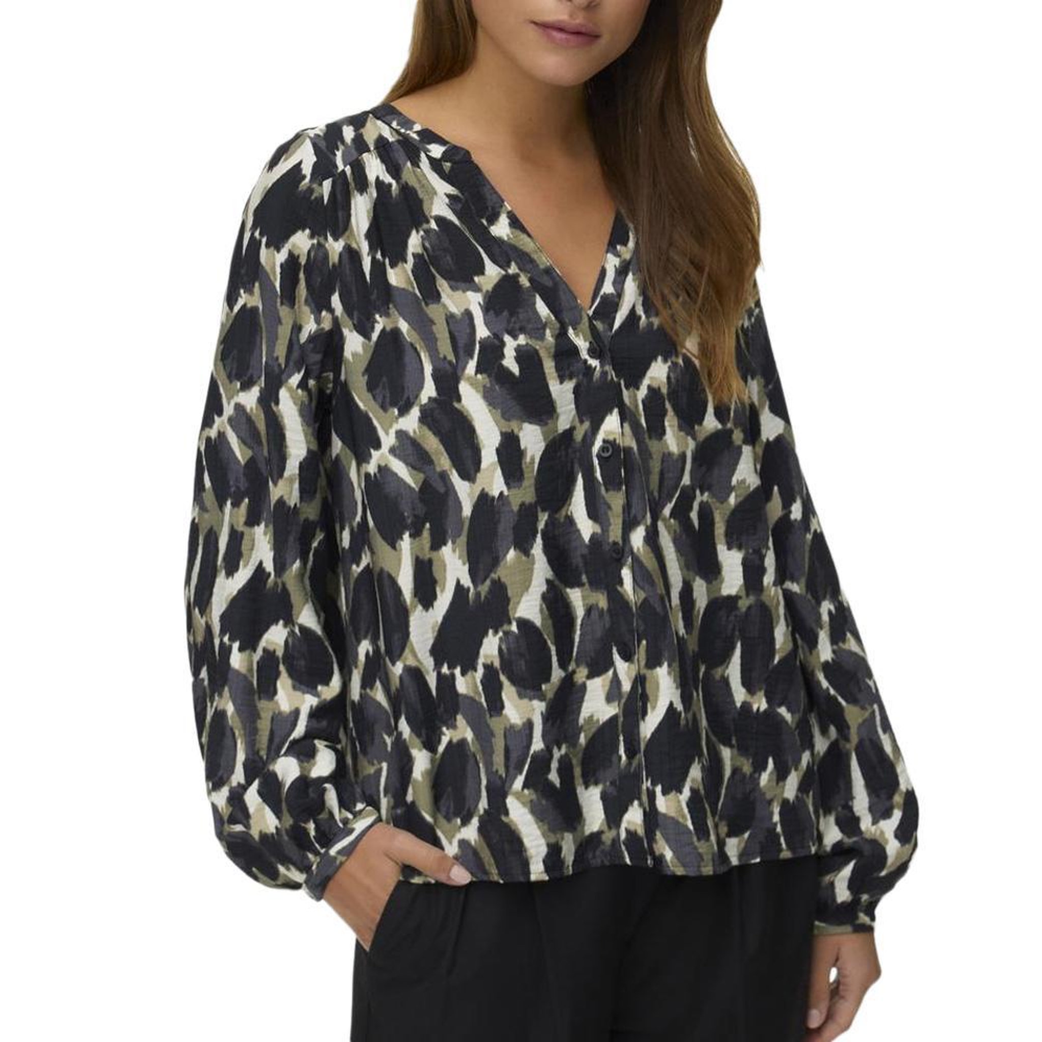 Vero Moda Blouse Noir/Kaki Femme Vero Moda Fanini. Coloris disponibles : Noir