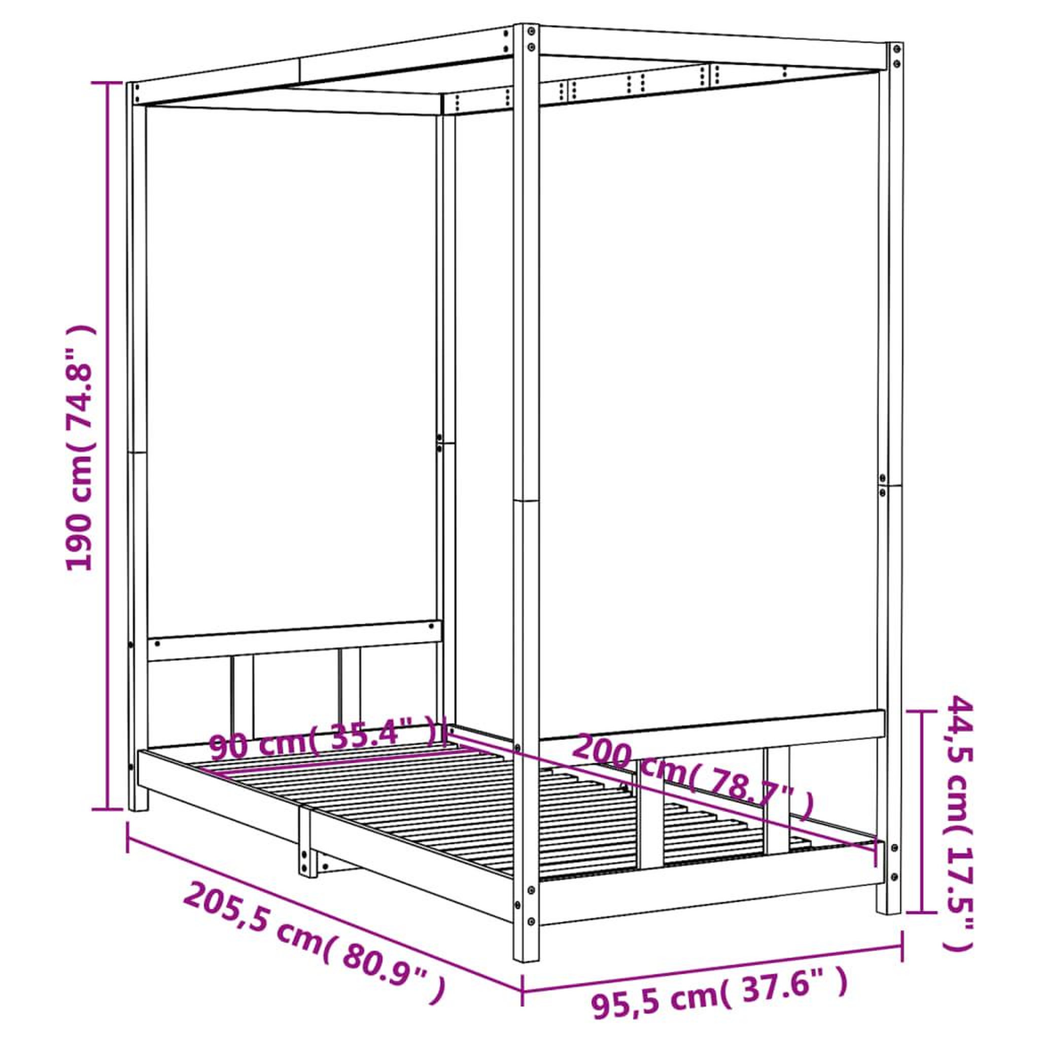 Voir la diapositive 6 : VIDAXL Cadre de lit pour enfants noir 90x200 cm bois de pin massif