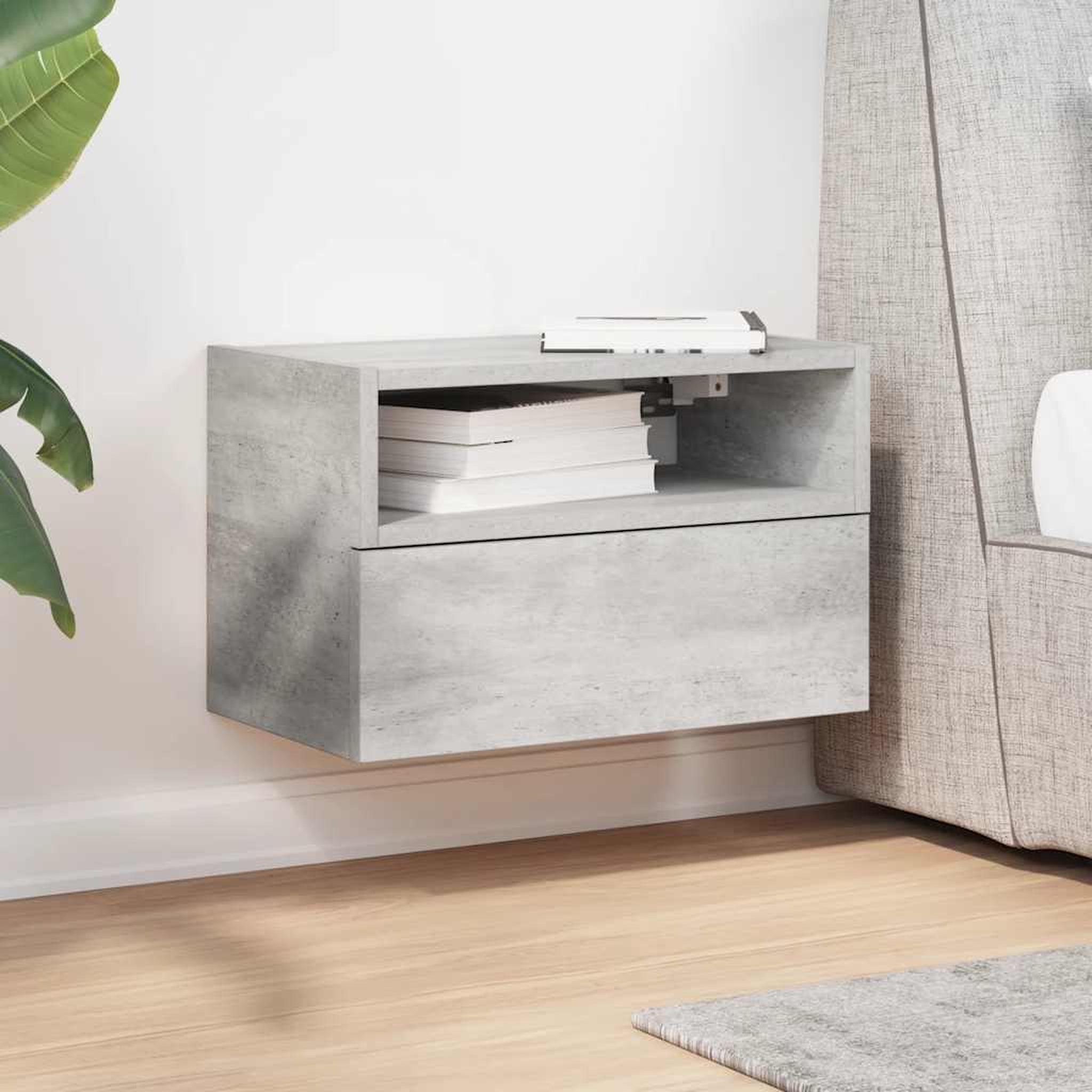 Voir la diapositive 3 : VIDAXL Table de chevet murale gris beton 45x26x28,5 cm