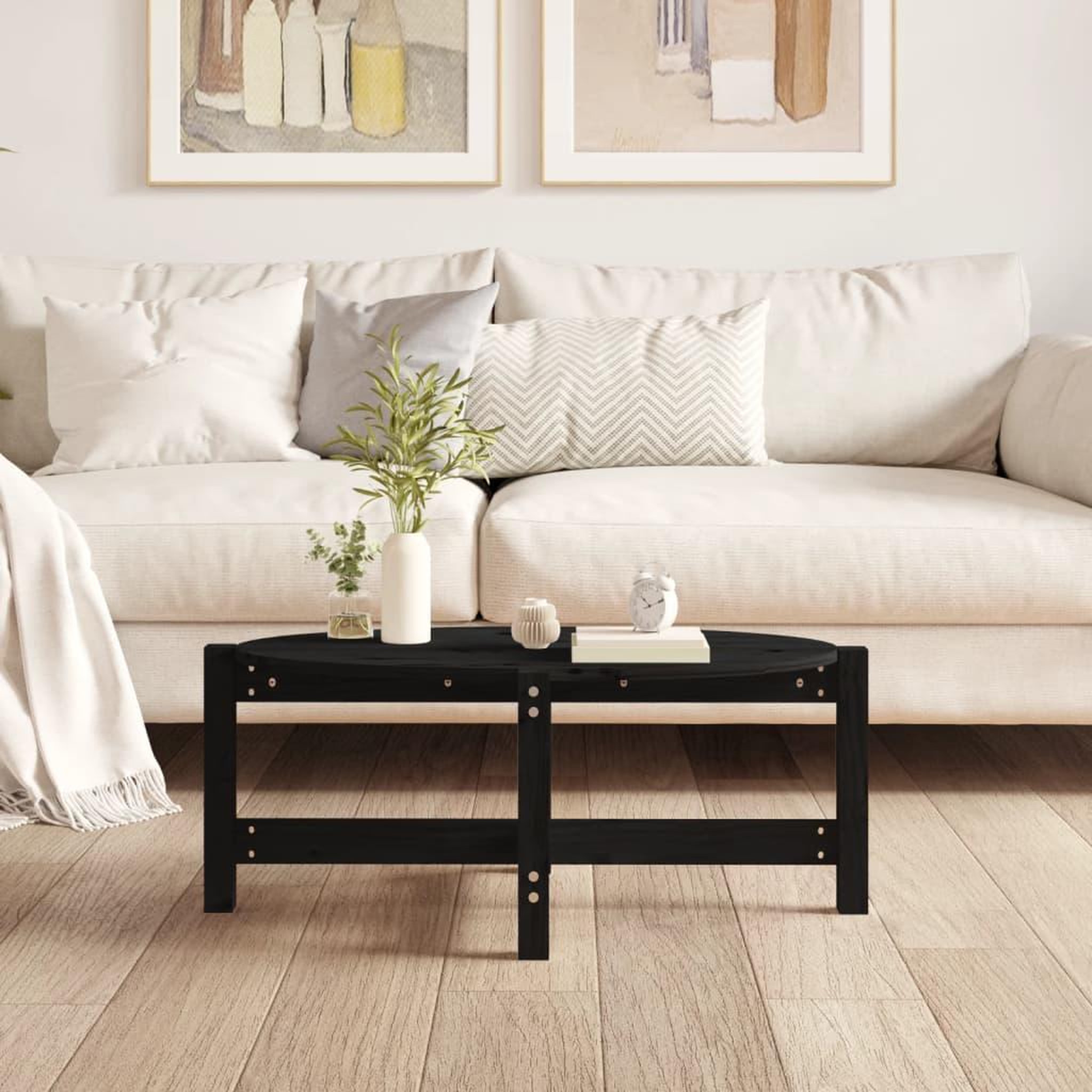 Voir la diapositive 3 : VIDAXL Table basse Noir 87x48x35 cm Bois massif de pin