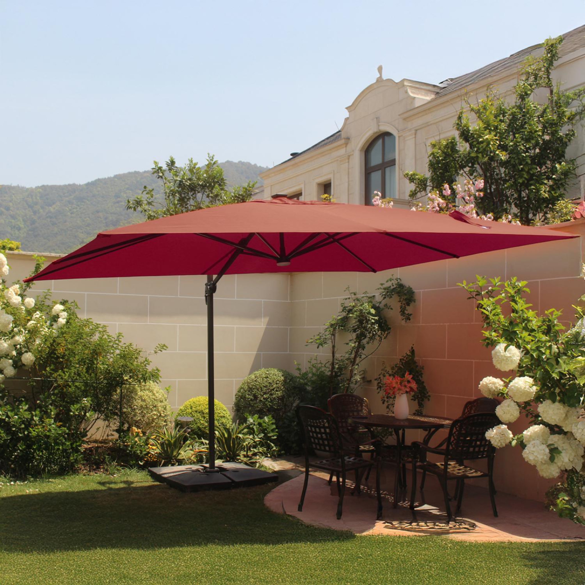 Voir la diapositive 6 : CONCEPT USINE Parasol  terracotta droit rectangle 395 x 295 m rotatif à 360 led CALVIA