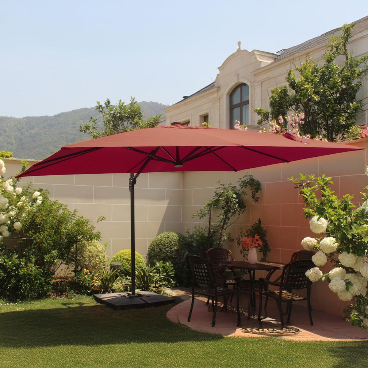 CONCEPT USINE Parasol  terracotta droit rectangle 3,95 x 2,95 m rotatif à 360 led CALVIA
