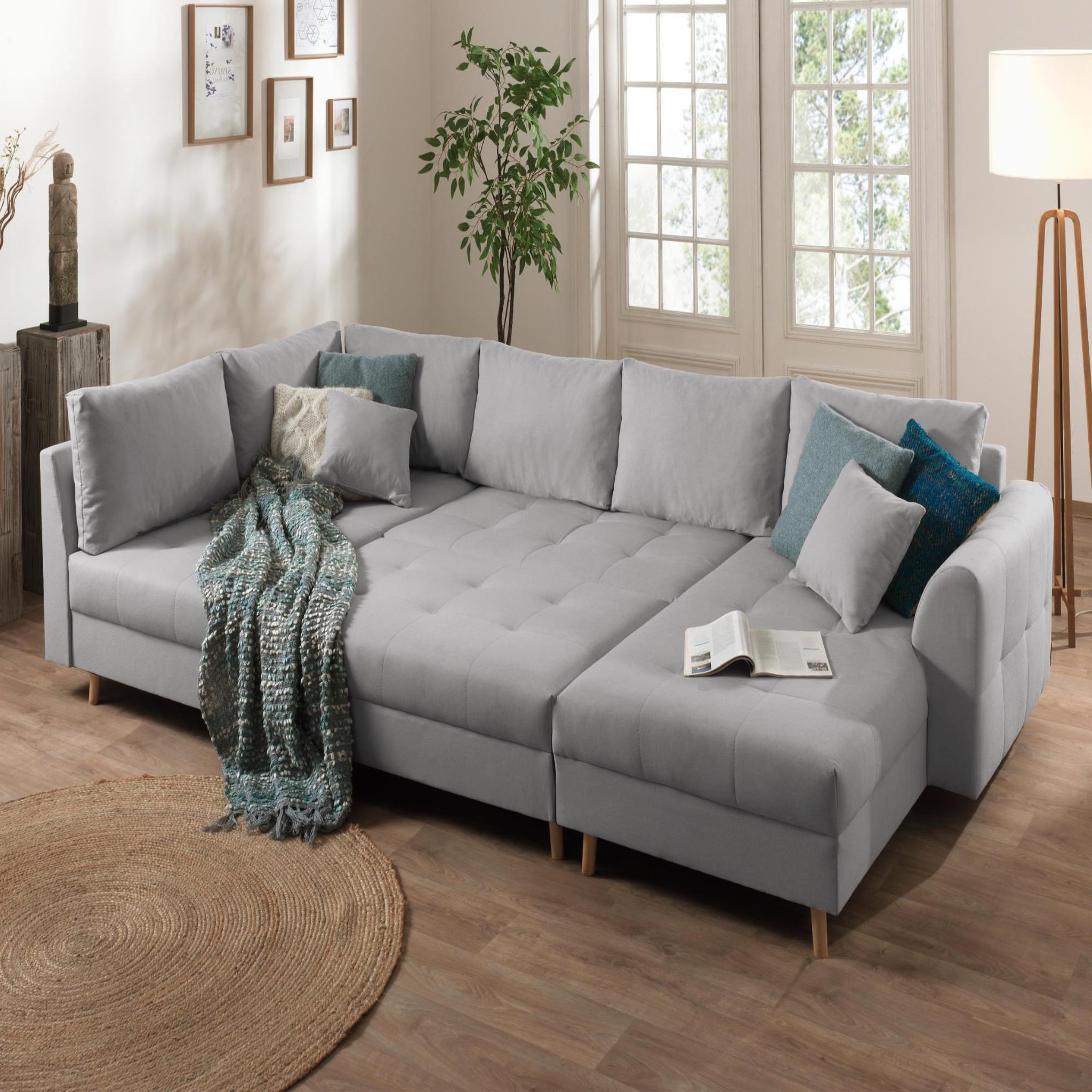 Voir la diapositive 3 : LISA DESIGN Rune - canapé panoramique avec pouf d'appoint - 7 places - style scandinave - gauche