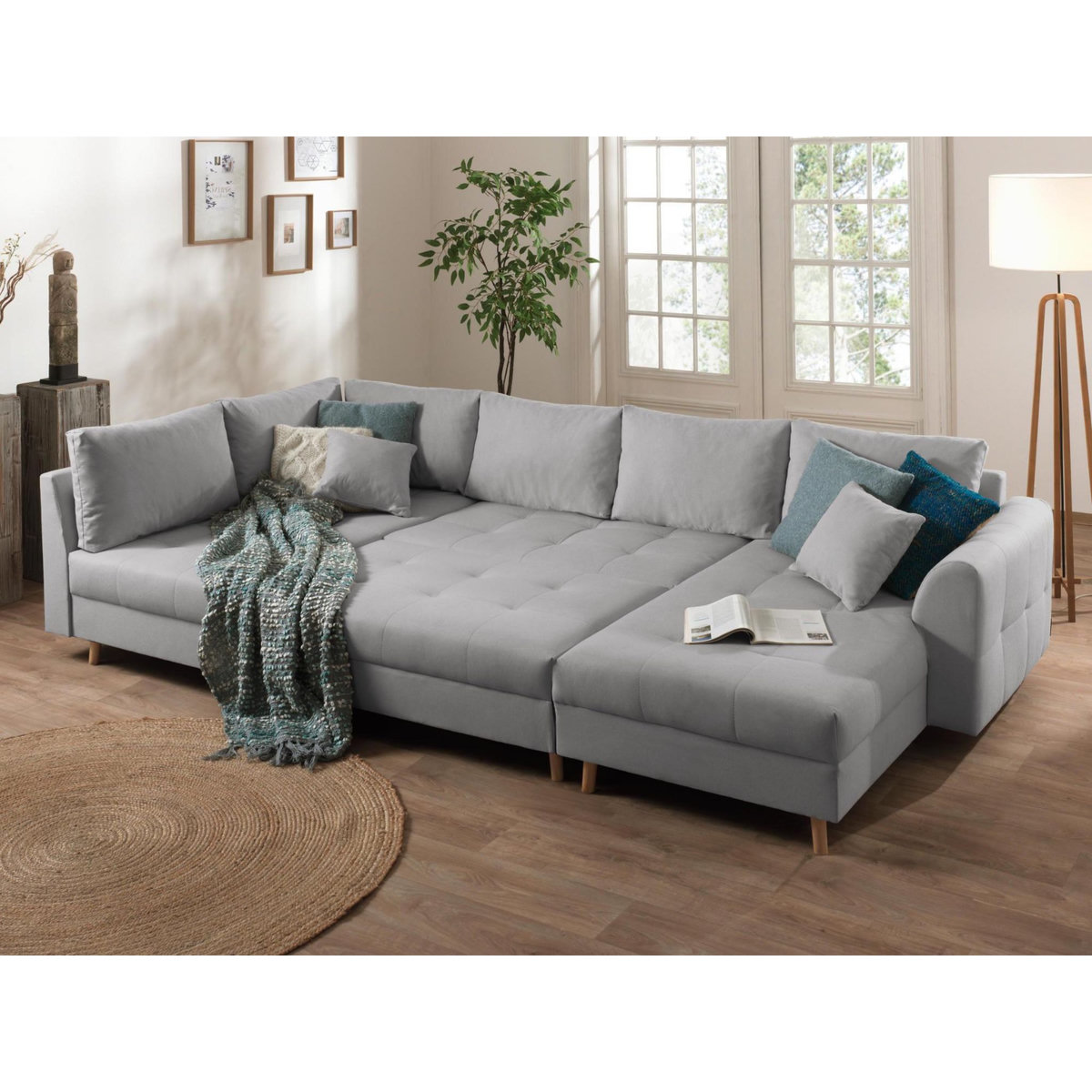 LISA DESIGN Rune - canapé panoramique avec pouf d'appoint - 7 places - style scandinave - gauche