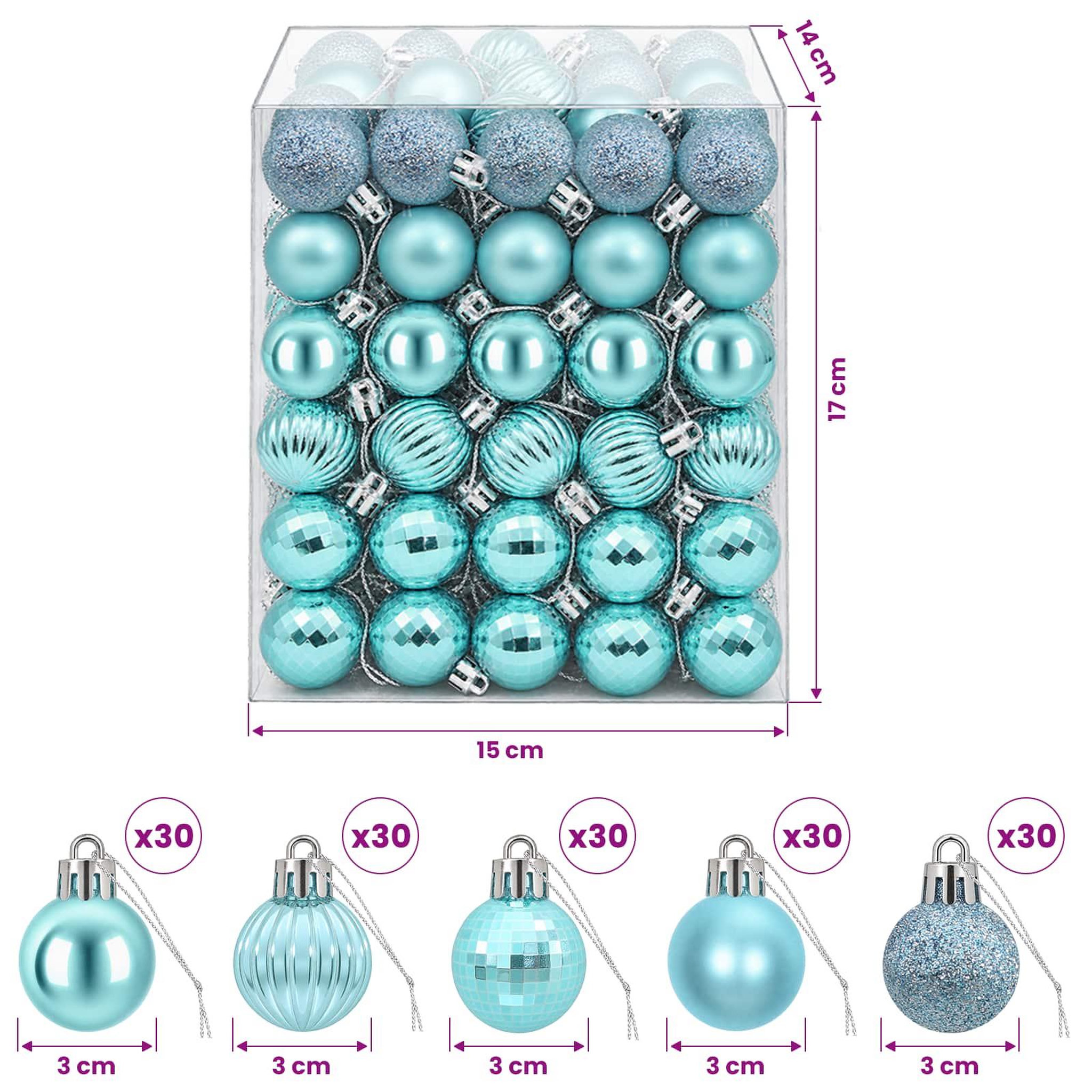 Voir la diapositive 3 : VIDAXL Ensemble de boules de Noël 150 pc Turquoise Diam. 3 cm