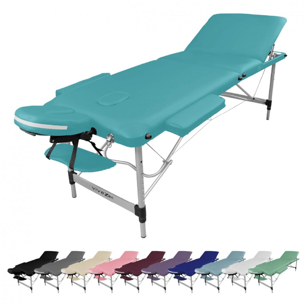 VIVEZEN Table de massage pliante 3 zones en aluminium + Accessoires et housse de transport