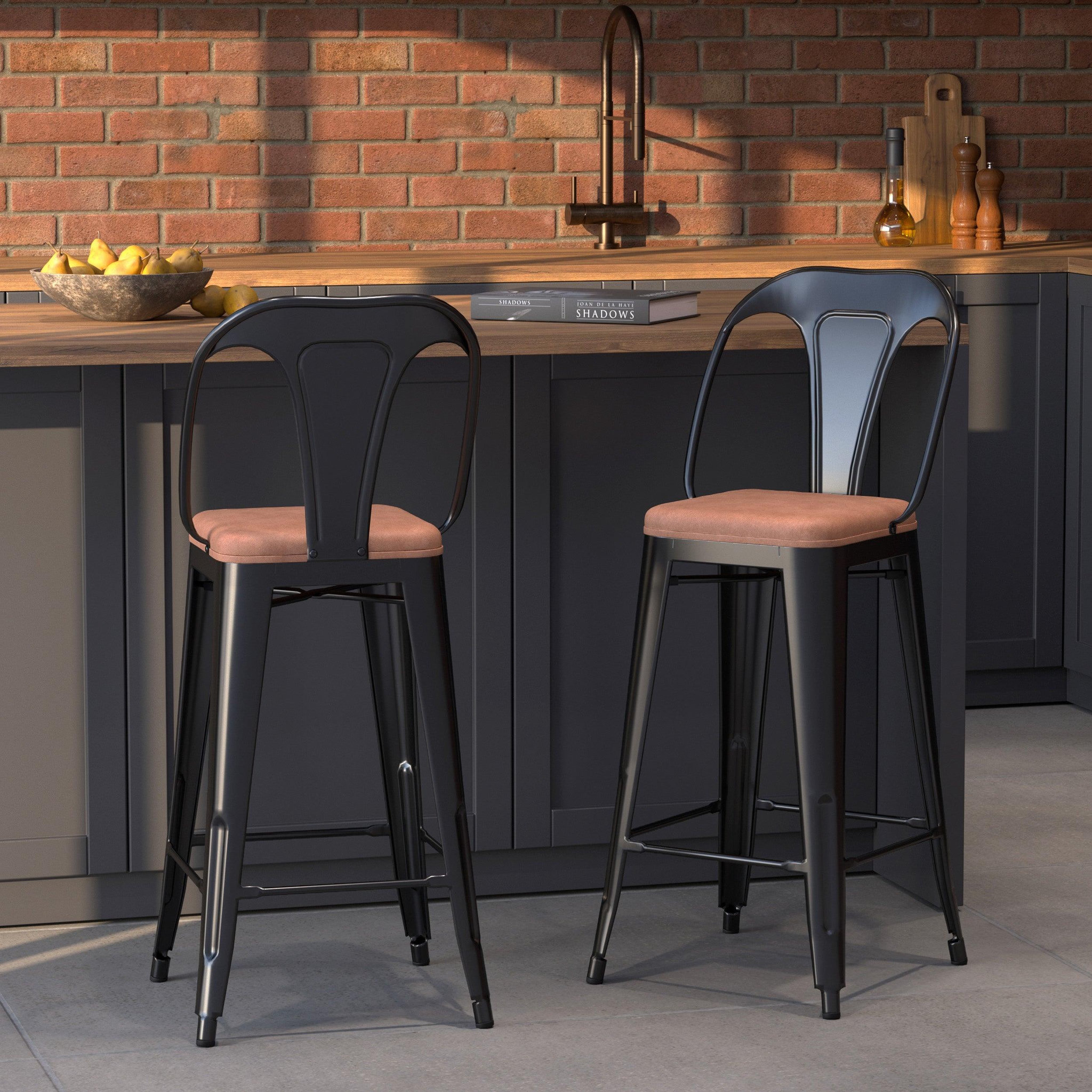 Voir la diapositive 2 : MAISON PAVANE Lot de 2 chaises pour îlot central 68 cm noires et marron-charly