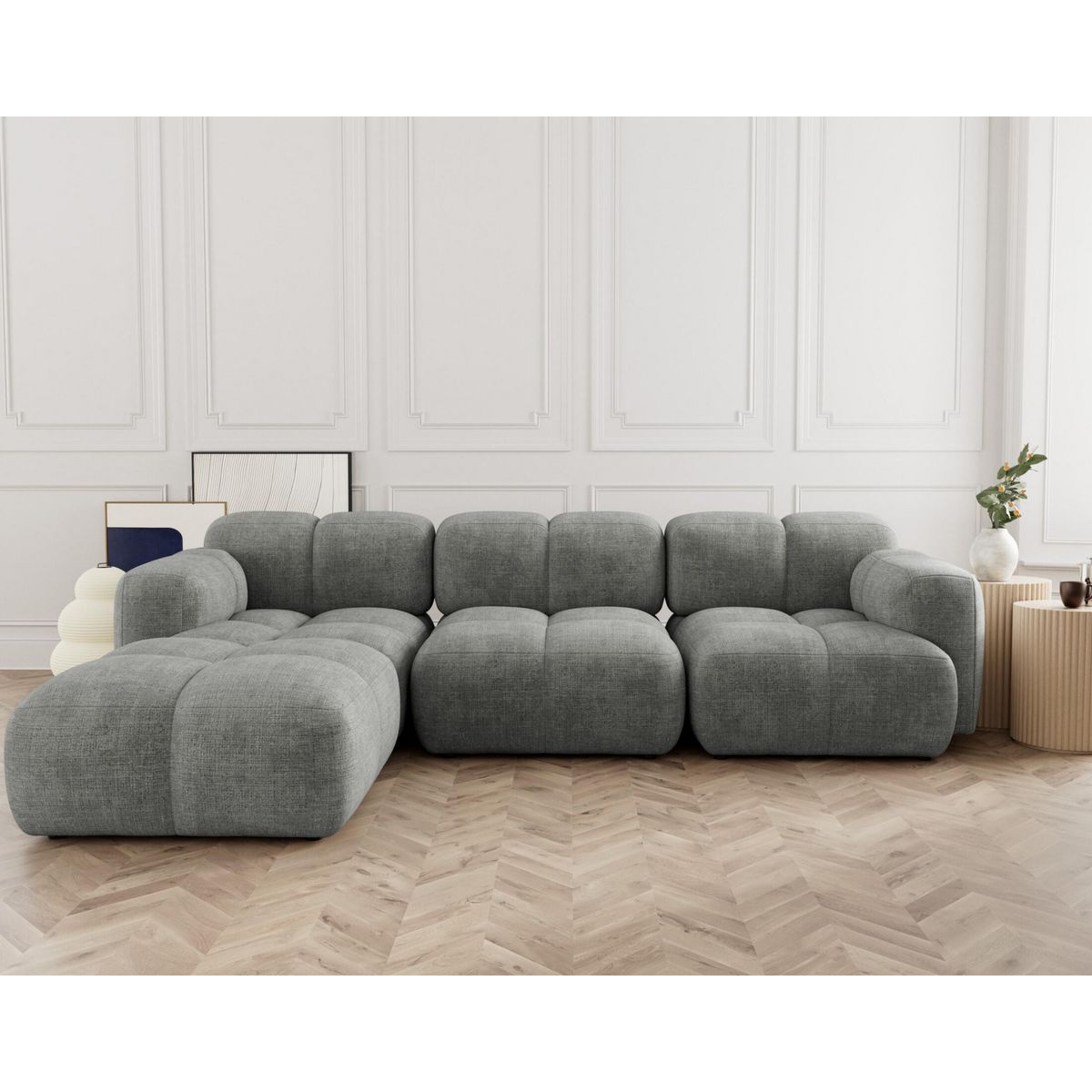 LISA DESIGN Grace - canapé modulable d'angle réversible 4 places en velours texturé