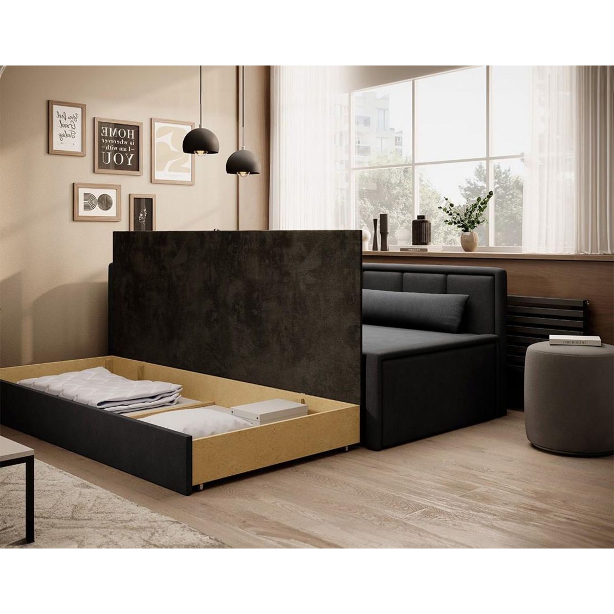 BEST MOBILIER James - canapé 3 places gauche convertible avec coffre en velours