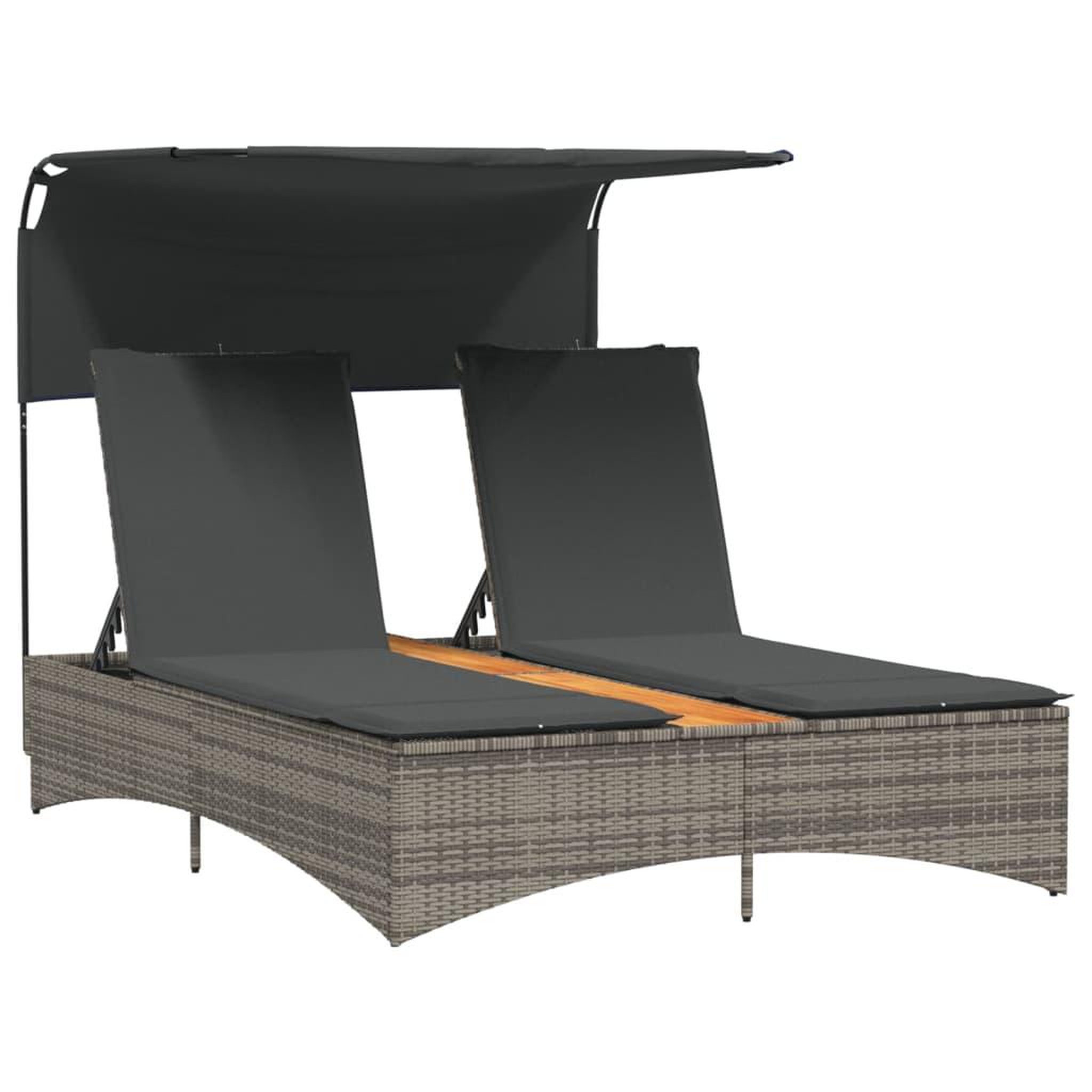 Voir la diapositive 2 : VIDAXL Chaise longue double et auvent et coussins gris resine tressee