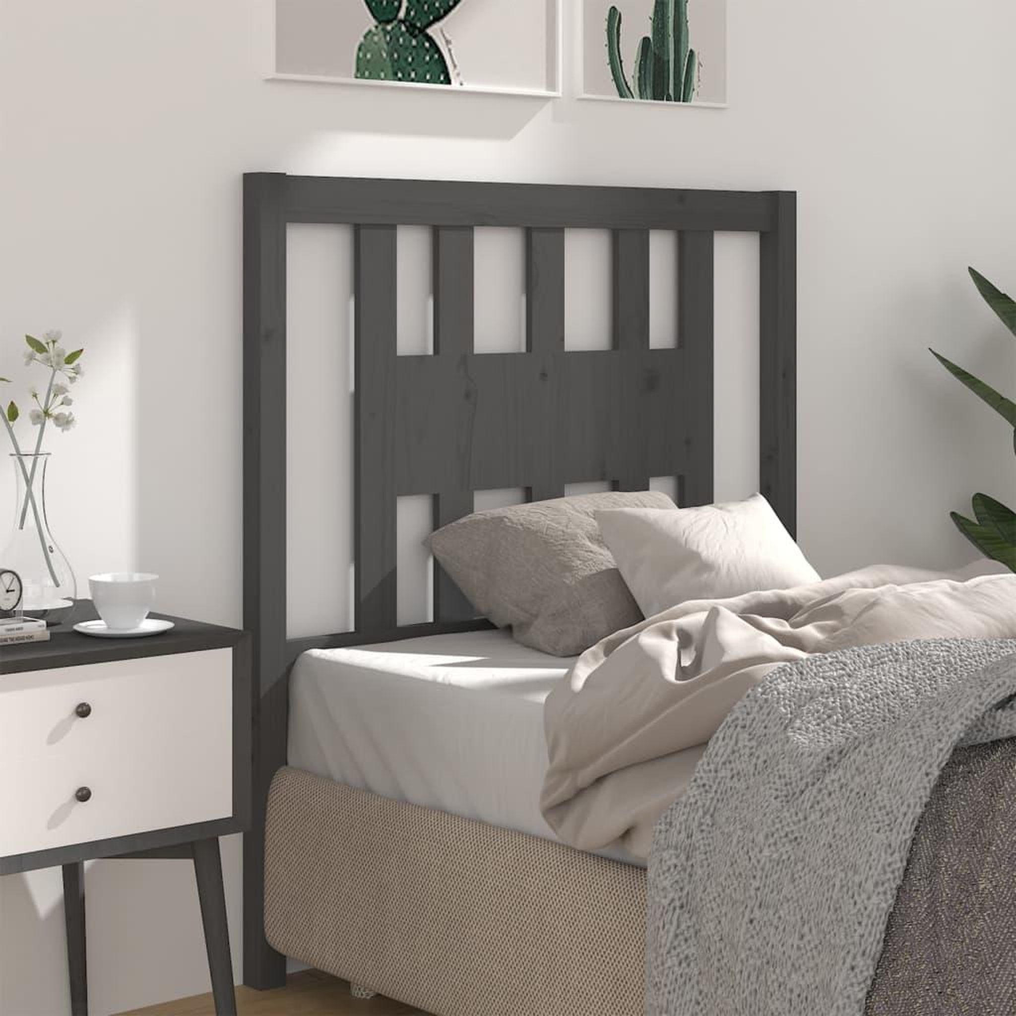 Voir la diapositive 5 : VIDAXL Tete de lit Gris 96x4x100 cm Bois massif de pin