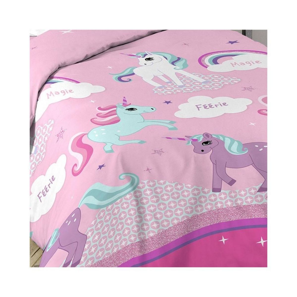 Douceur d'Intérieur Housse de couette 140x200 Licorne + 1 taie coton