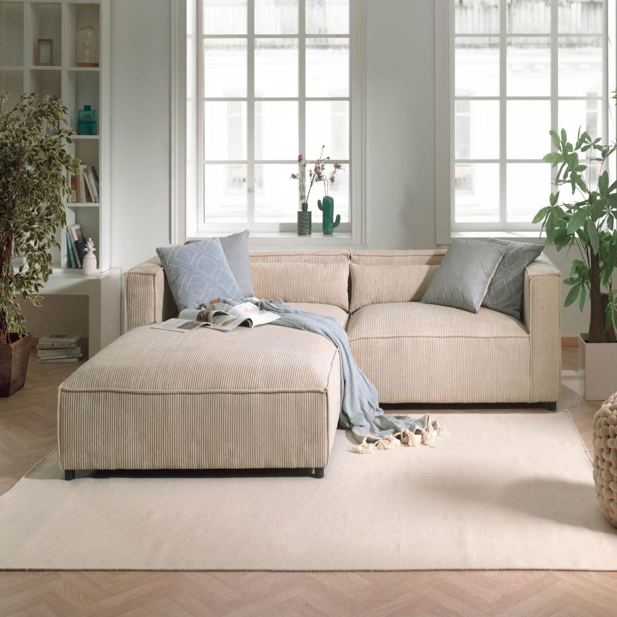 LISA DESIGN Ela - canapé d'angle gauche 4 places - en velours côtelé - style contemporain