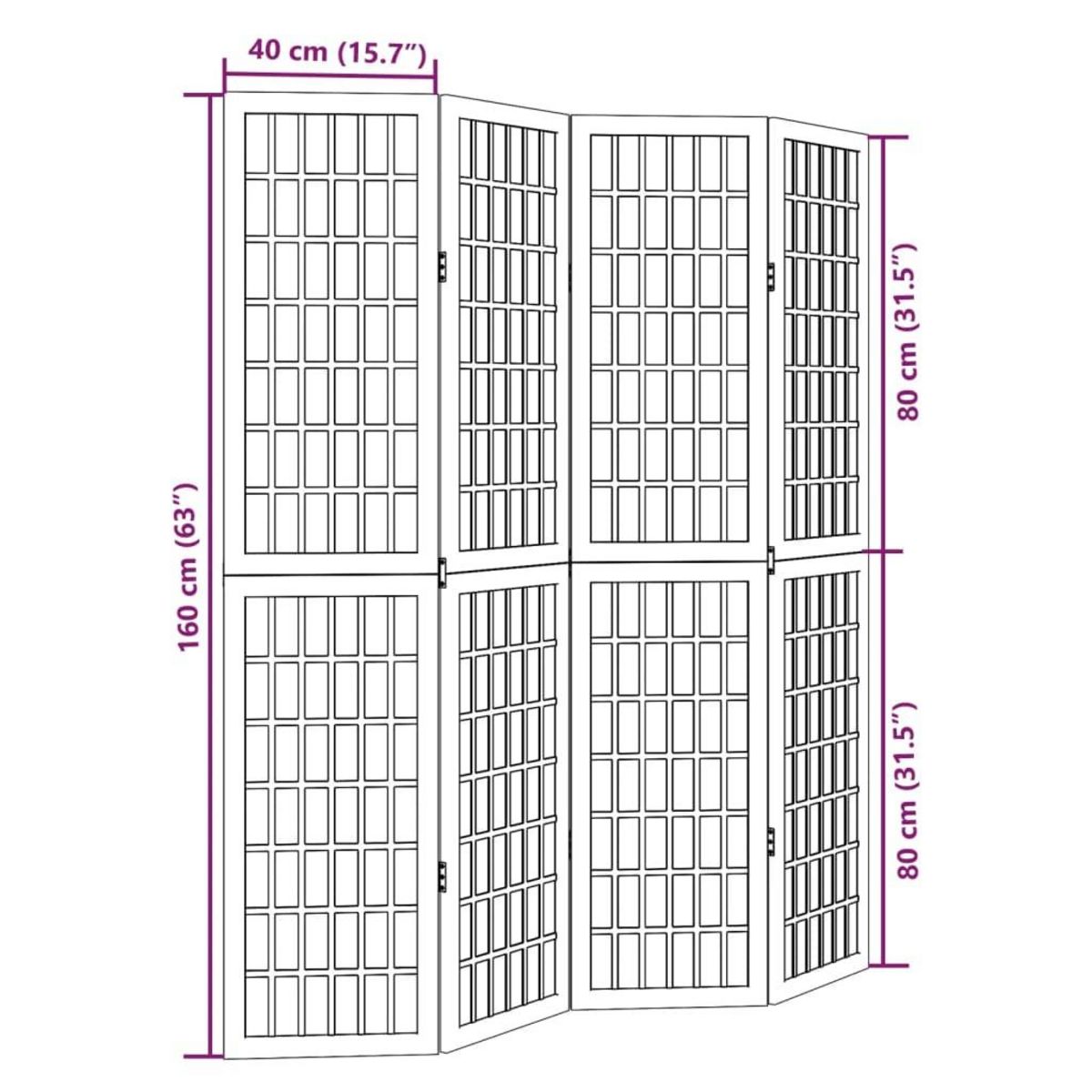 VIDAXL Cloison de separation 4 panneaux noir bois de paulownia massif