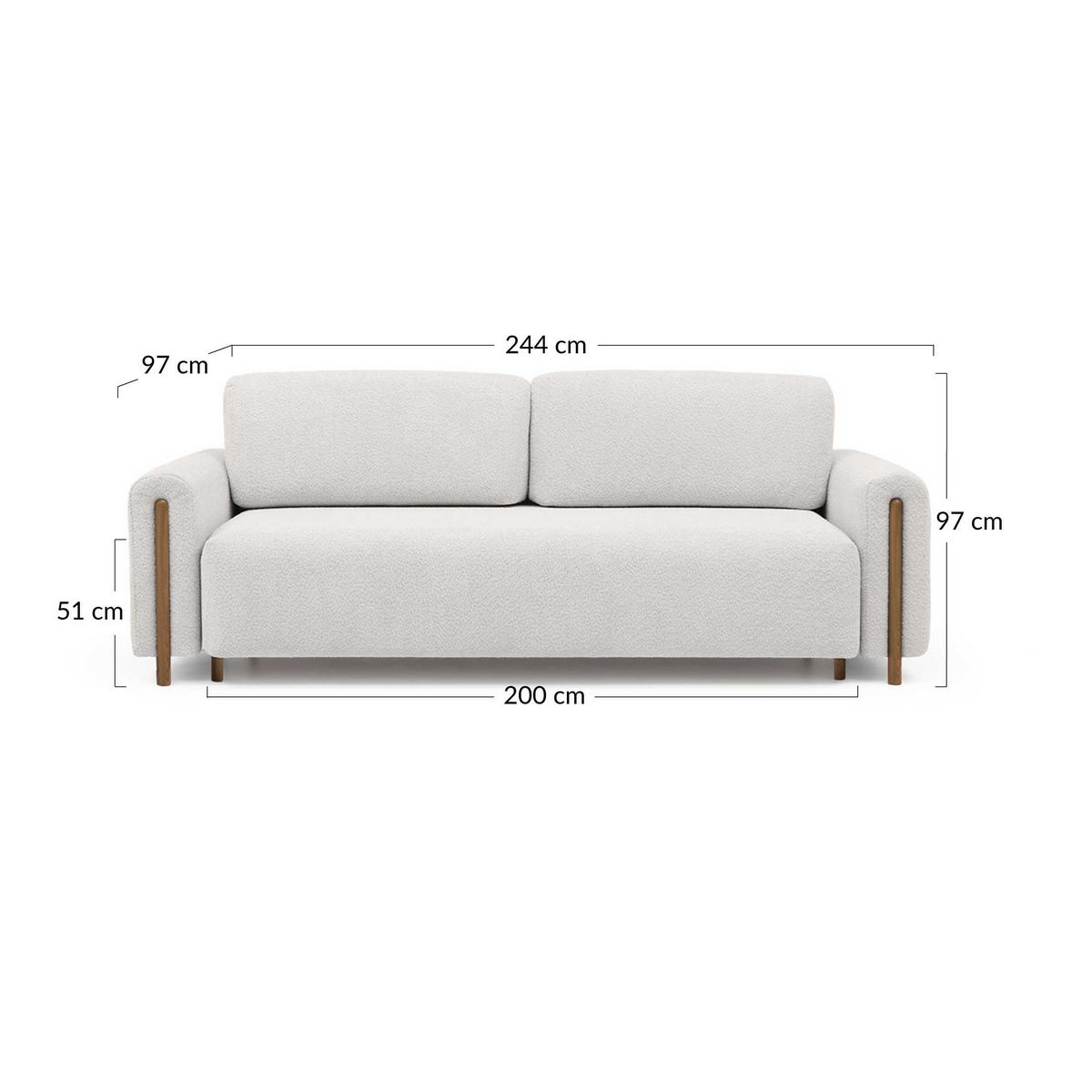 BEST MOBILIER Glendale - canapé droit 3 places - convertible avec coffre - en tissu bouclette