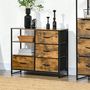 Voir la diapositive 2 : HOMCOM Buffet design industriel - 4 tiroirs, 2 niches, plateau - châssis acier noir MDF aspect bois avec veinage