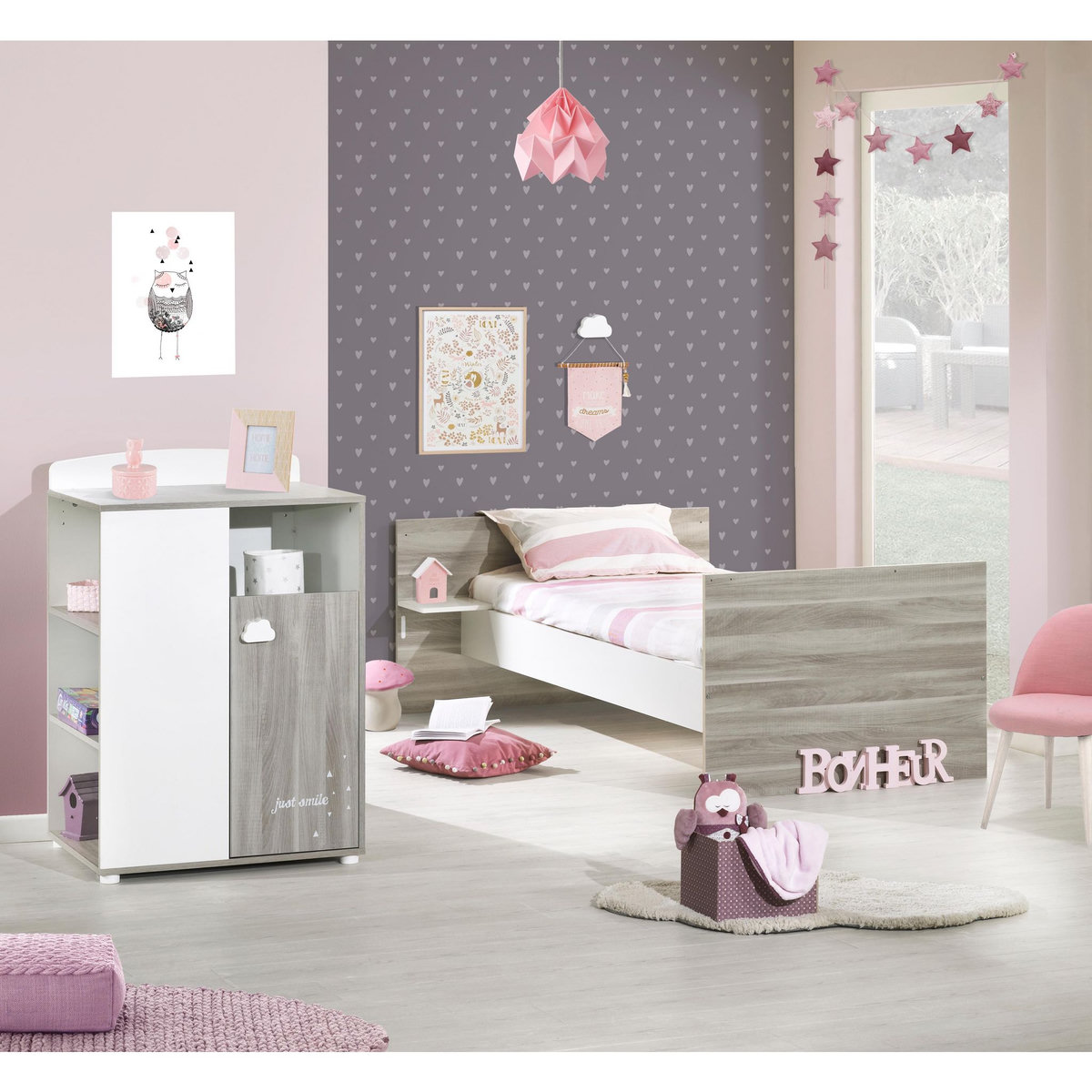 BABY PRICE Lit bébé combiné 120x60 cm évolutif en 90x190 cm SMILE Chêne Silex