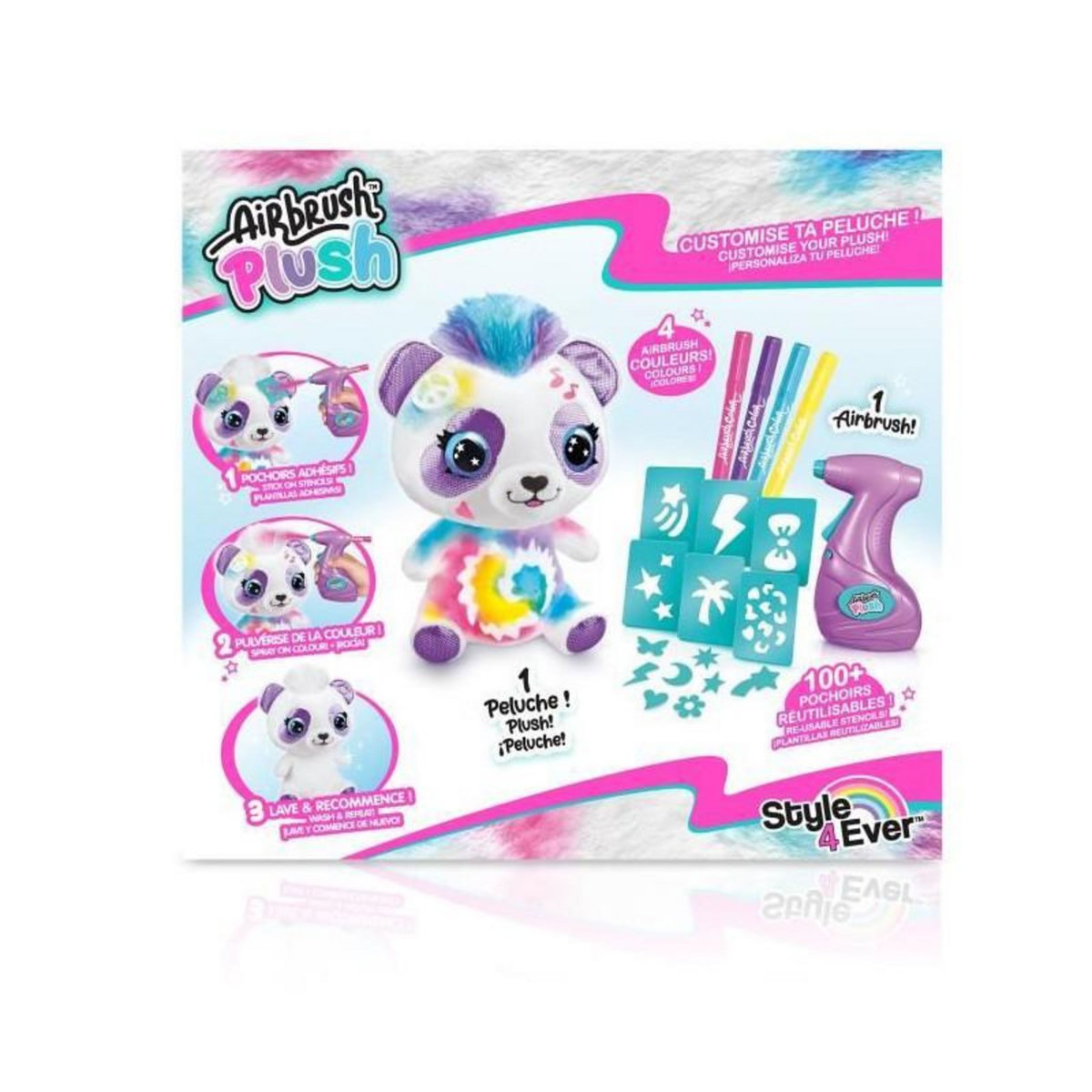 Canal Toys Peluche Airbrush Panda a personnaliser - Peluche spray art avec feutres et pochoirs - OFG 257 - Canal Toys