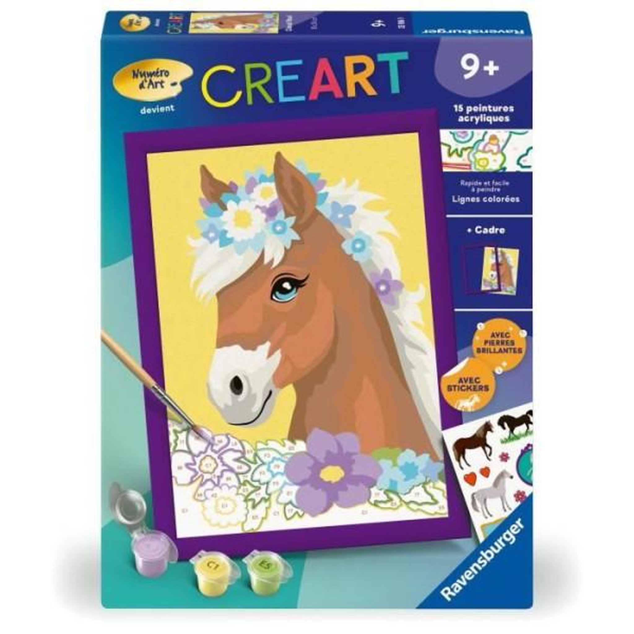 RAVENSBURGER CreArt Kids 18x24cm Cheval fleuri, Kit de peinture par numéros Numéro d'Art, Des 7 ans, 25906, Ravensburger