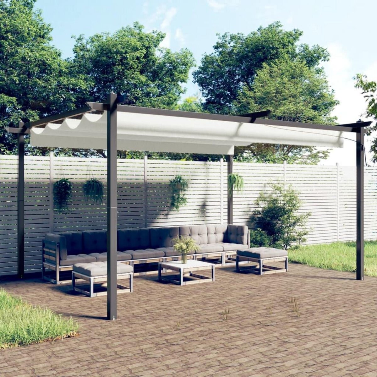 VIDAXL Tonnelle de jardin avec toit retractable 4x3 m Creme