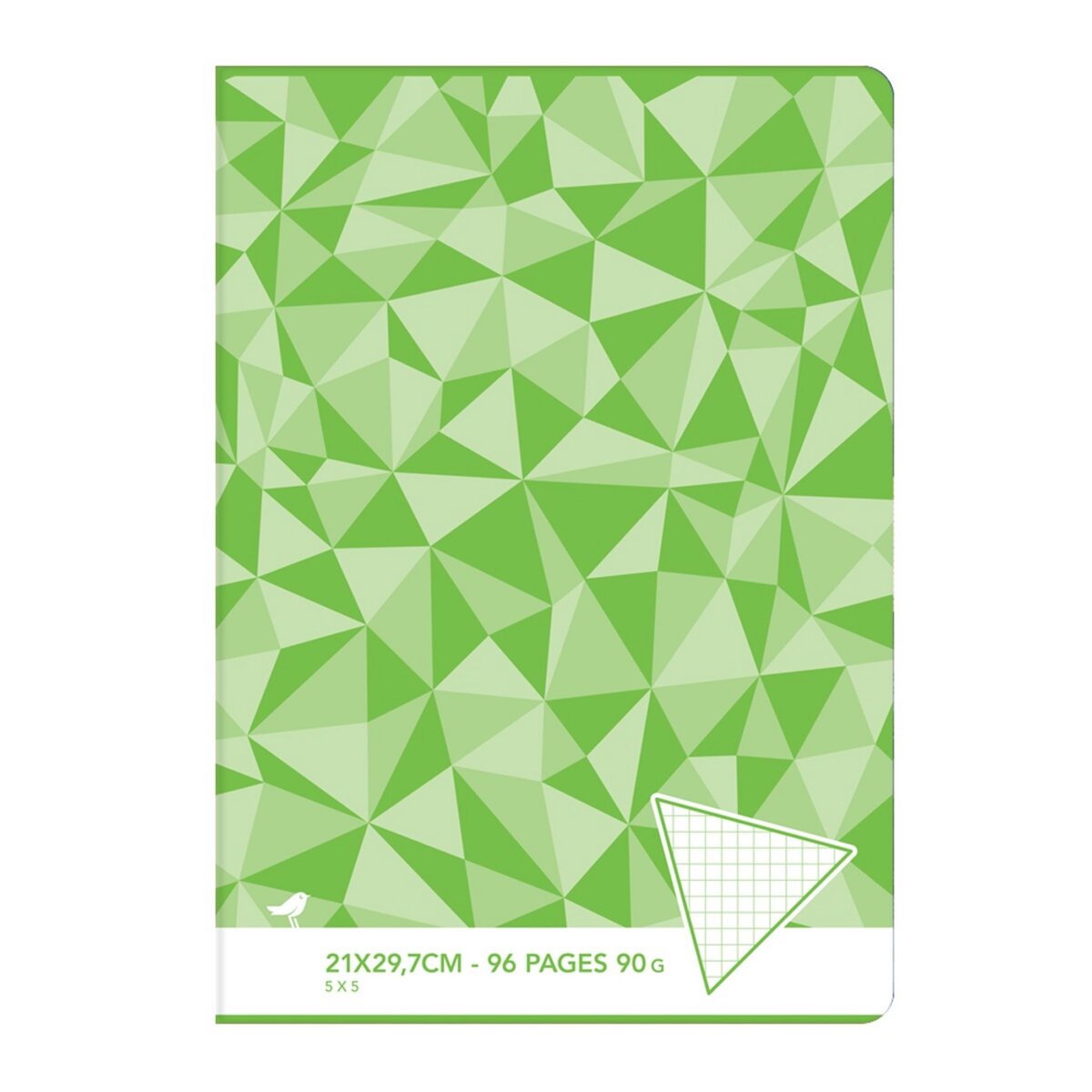 AUCHAN Cahier piqué 21x29,7cm 96 pages petits carreaux 5x5 vert motif triangles