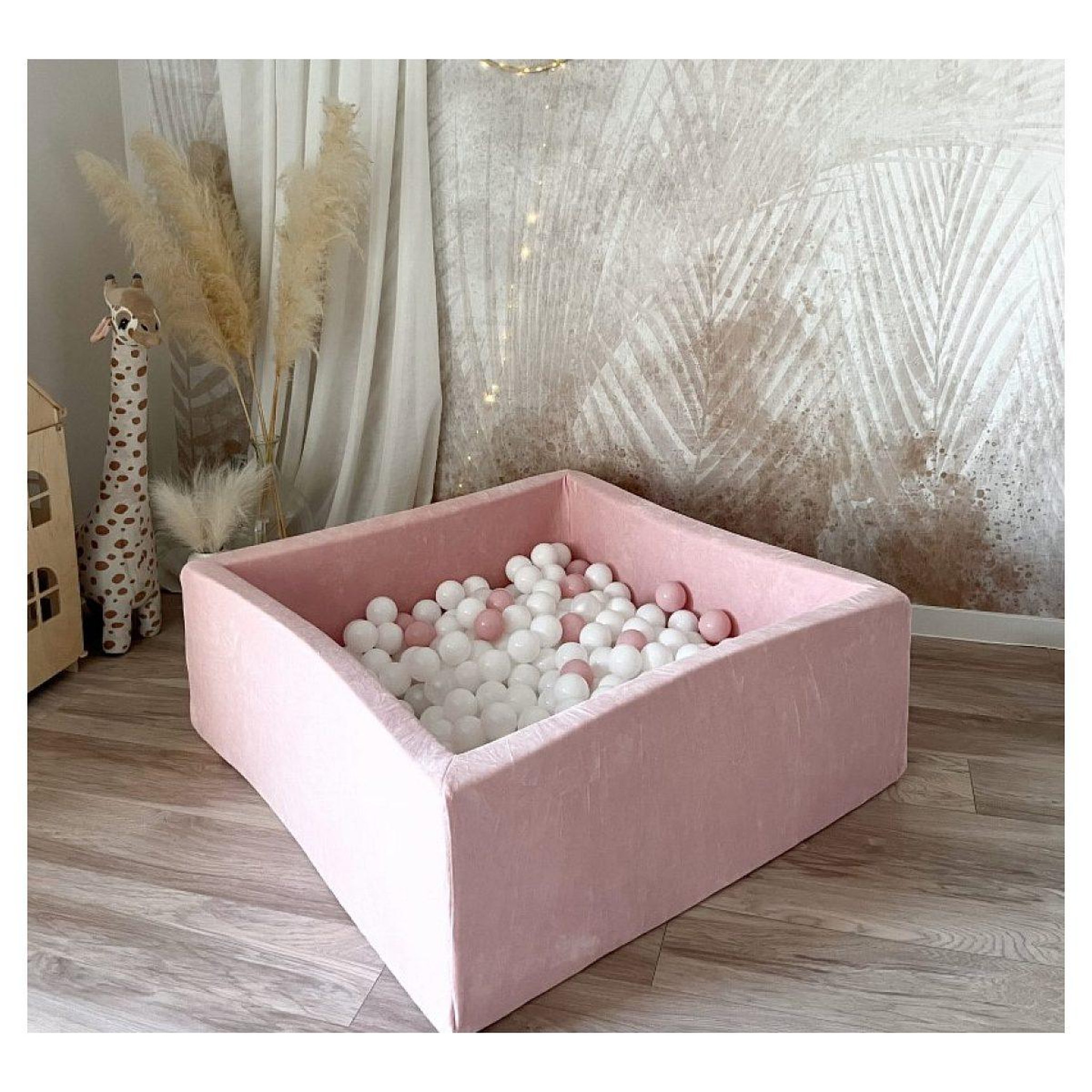 Voir la diapositive 2 : MONIO FOR KIDS Piscine à balles carrée en velours 106 cm rose + 400 balles