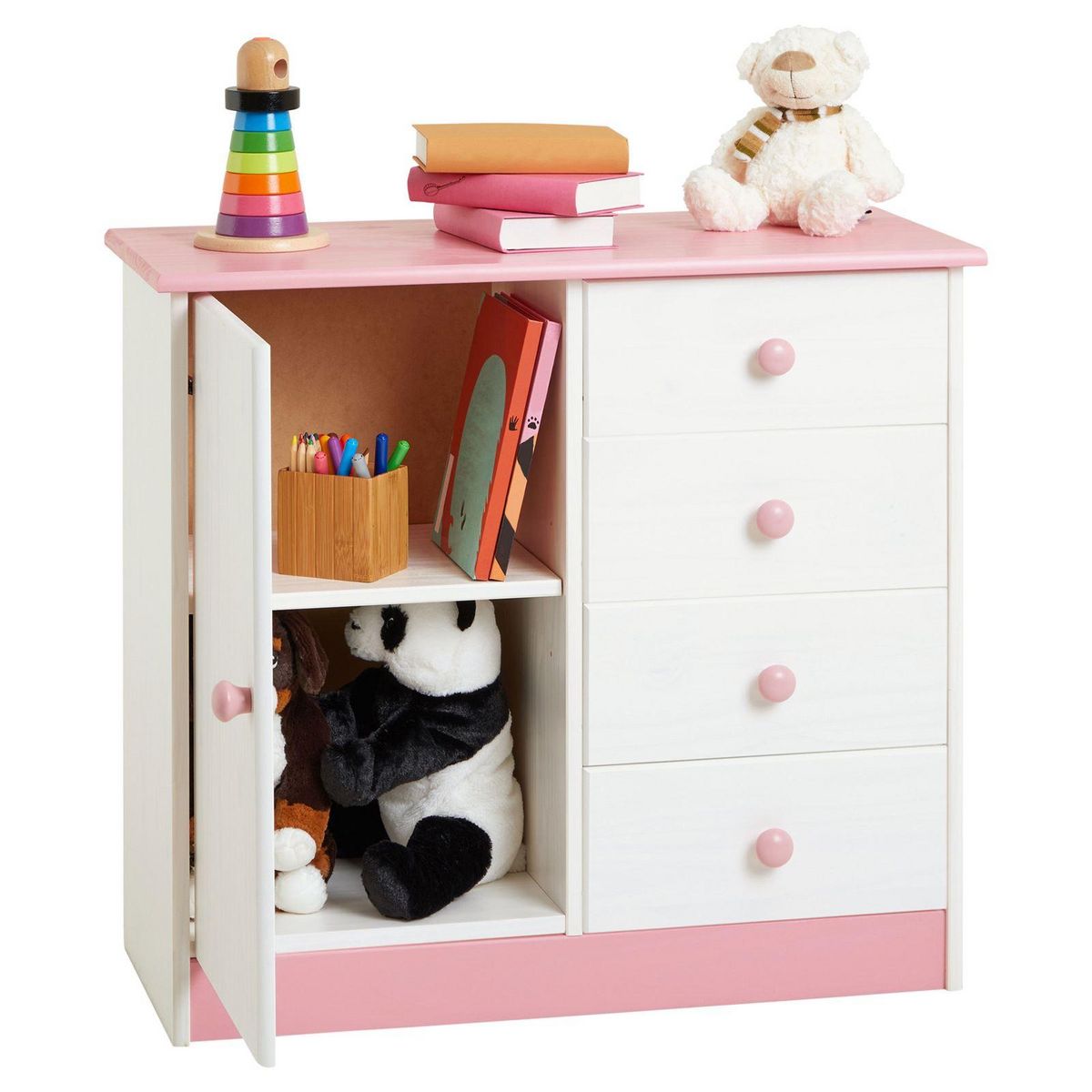 IDIMEX Commode RONDO en pin massif, 4 tiroirs et 1 porte