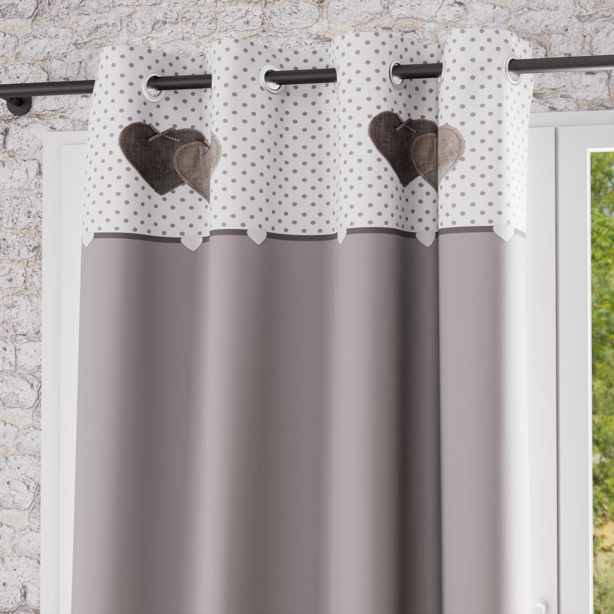 SOLEIL D'OCRE Rideau à oeillets pur coton 130x250 cm love, par soleil d'ocre. Coloris disponibles : Gris, Rouge
