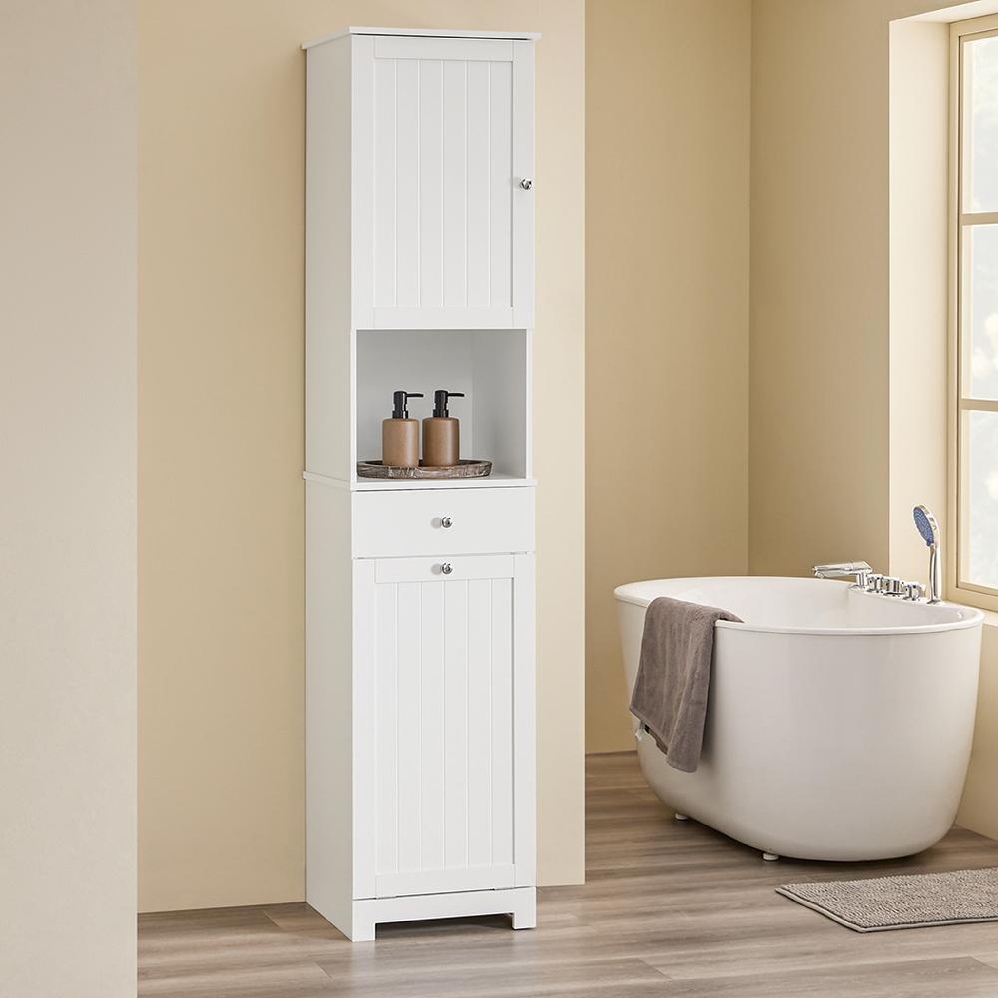 Voir la diapositive 6 : SOBUY SoBuy - Colonne De Salle De Bain à un tiroir - Blanc - 40x38x180cm - Minimaliste - BZR216-W