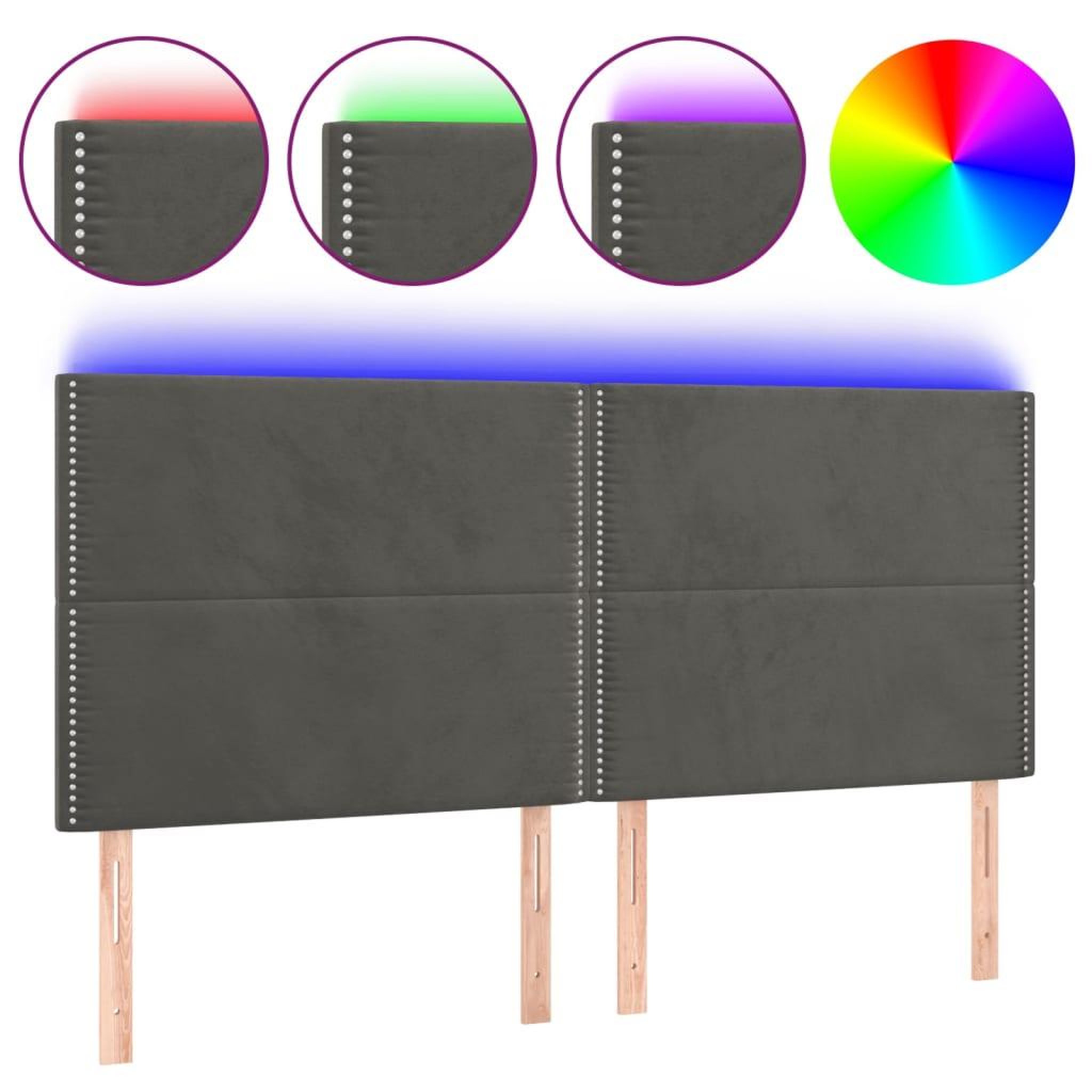 Voir la diapositive 2 : VIDAXL Tete de lit a LED Gris fonce 180x5x118/128 cm Velours
