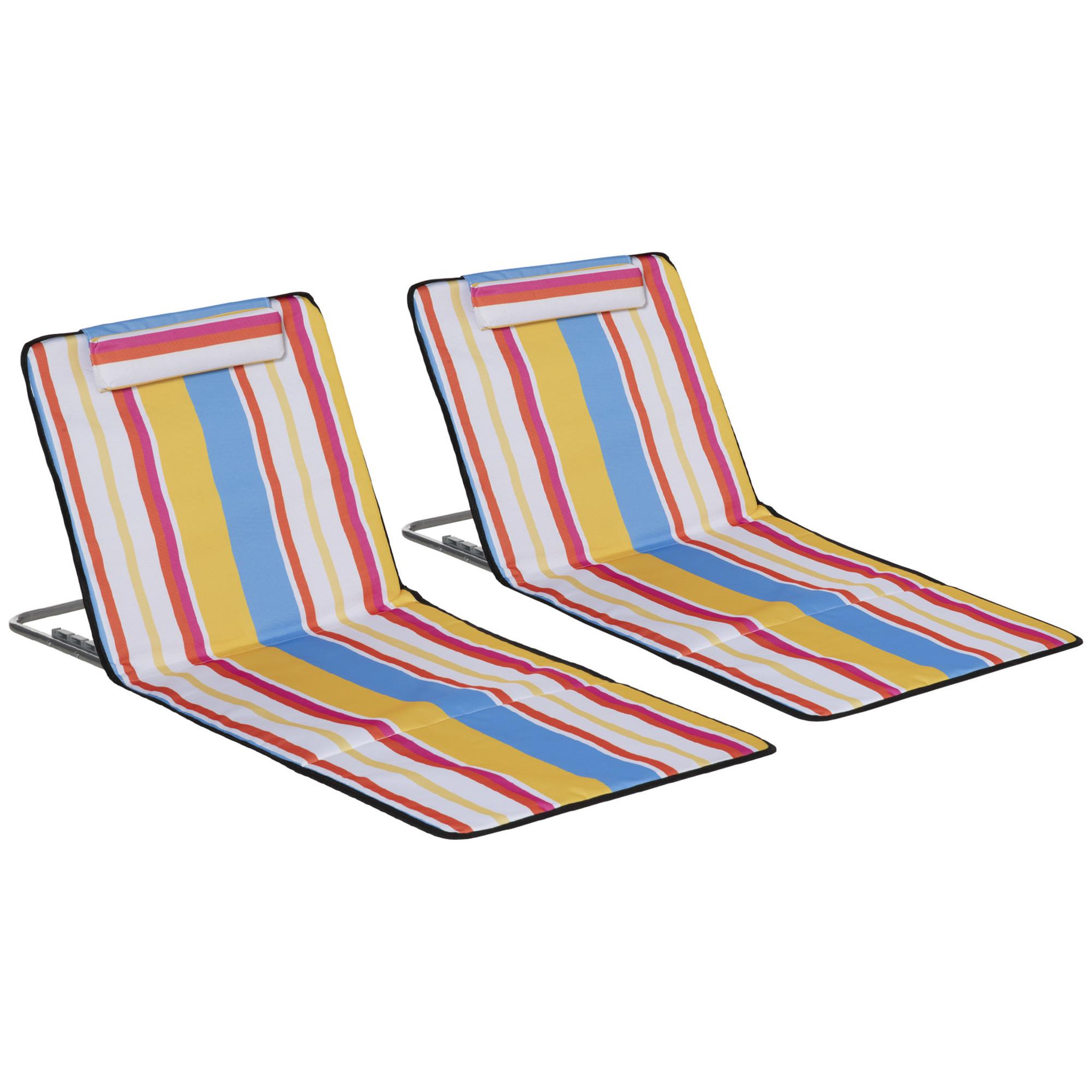Voir la diapositive 1 : OUTSUNNY Lot de 2 tapis de plage rembourrés - dossier inclinable 5 positions - sac transport inclus - acier polyester multicolore