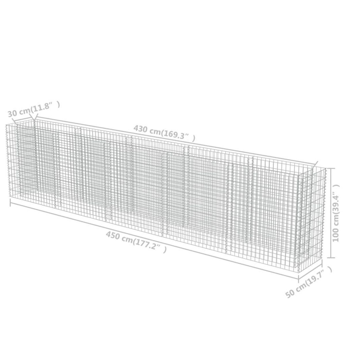 VIDAXL Lit sureleve a gabion Acier galvanise 450x50x100 cm
