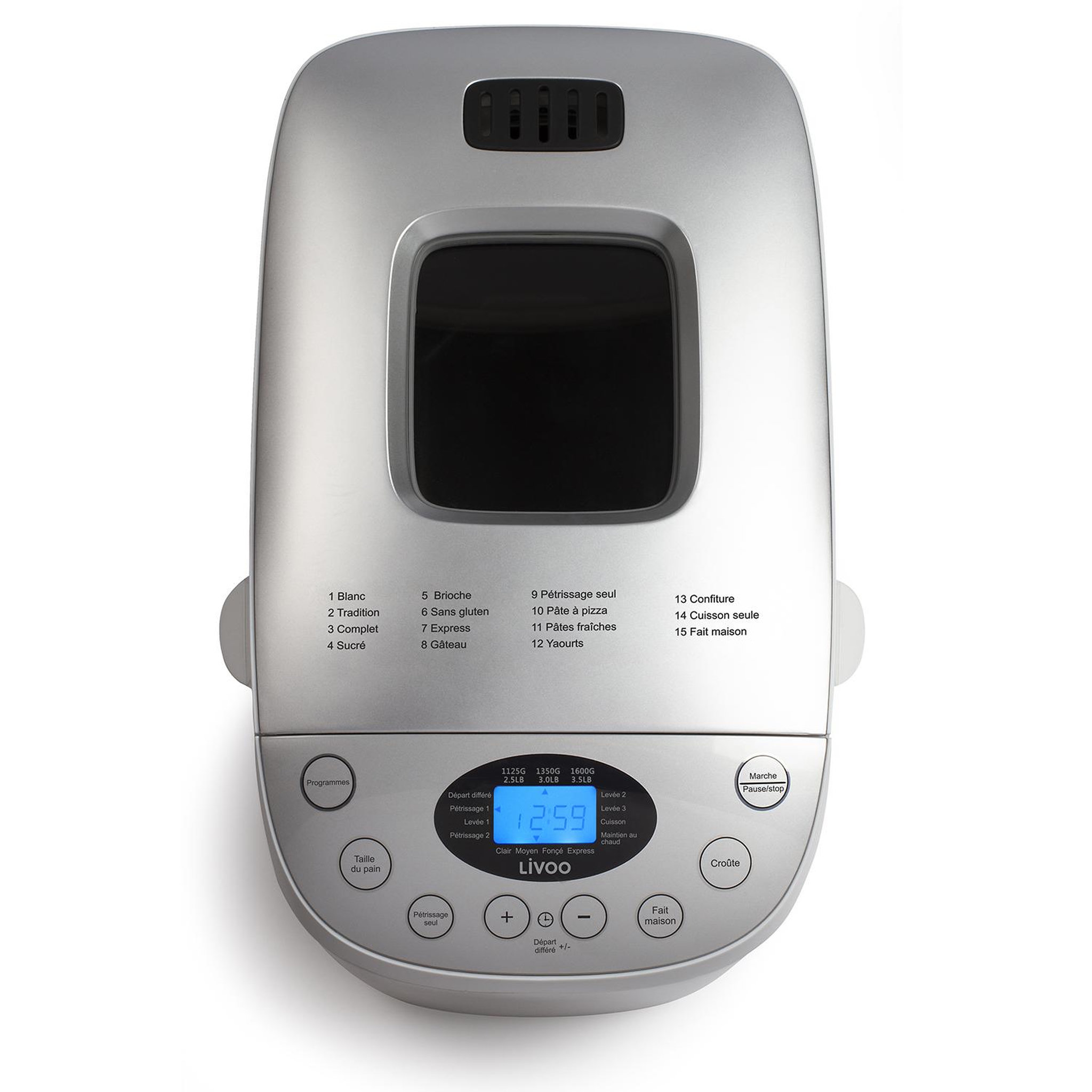 Voir la diapositive 2 : LIVOO Machine à pain 1600g 850w blanc et gris - dop205w