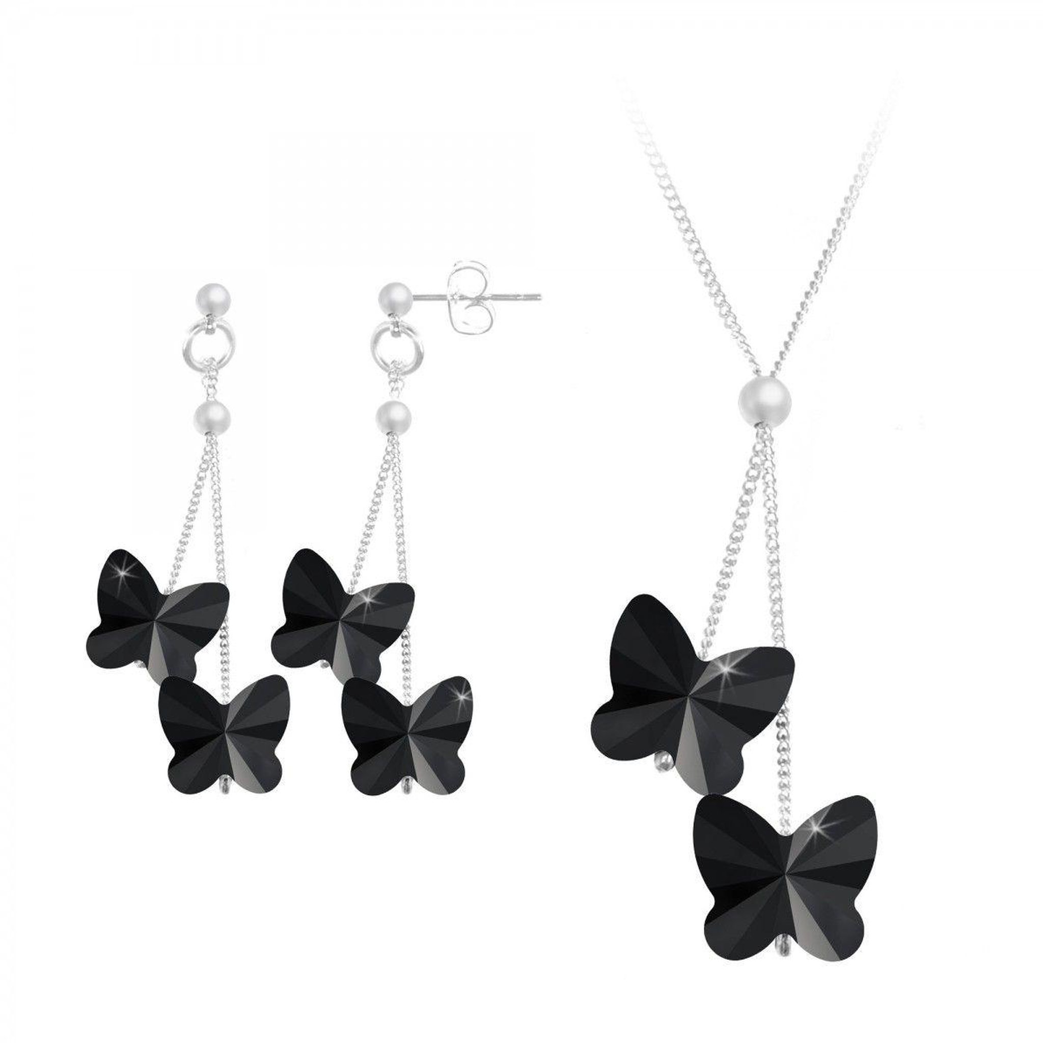 SC CRYSTAL Parure collier et boucles d'oreilles papillons noirs SC Crystal ornée de Cristaux scintillants