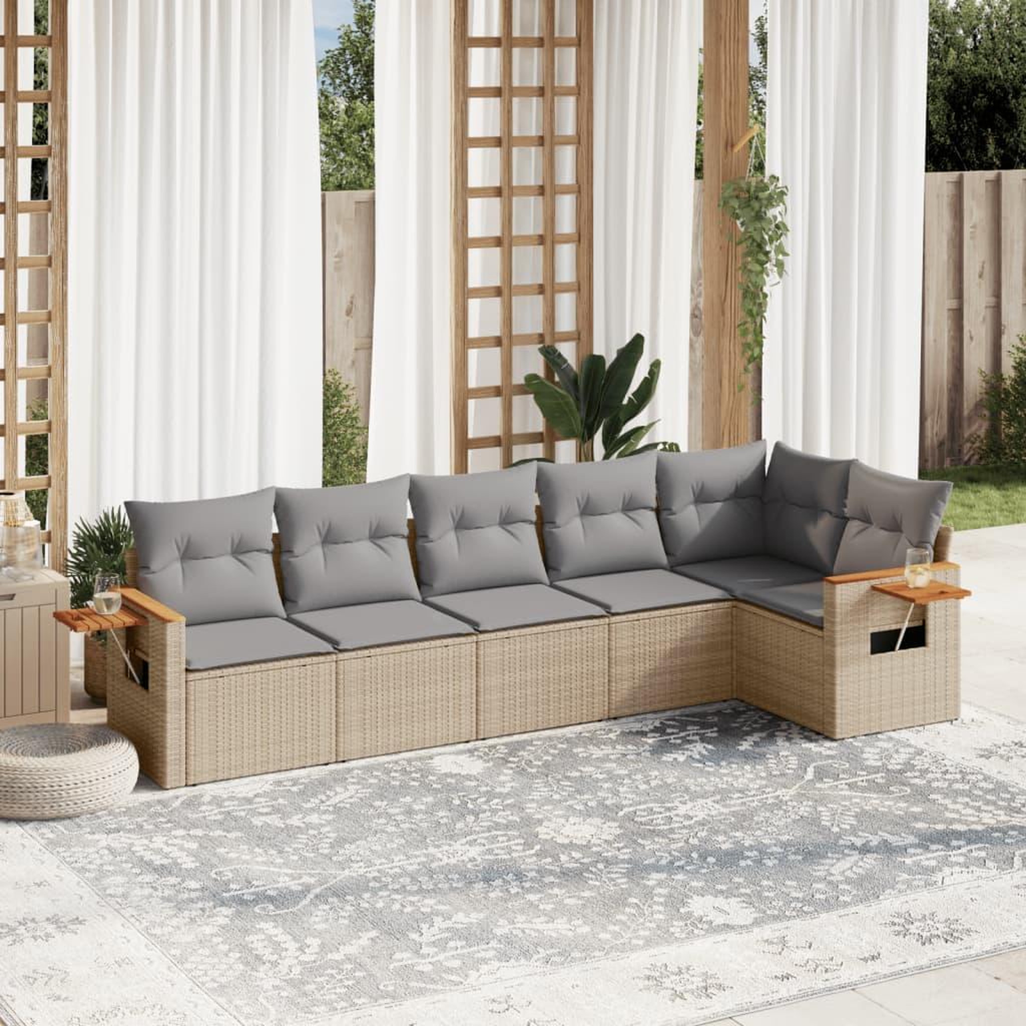 VIDAXL Salon de jardin avec coussins 6 pcs beige resine tressee