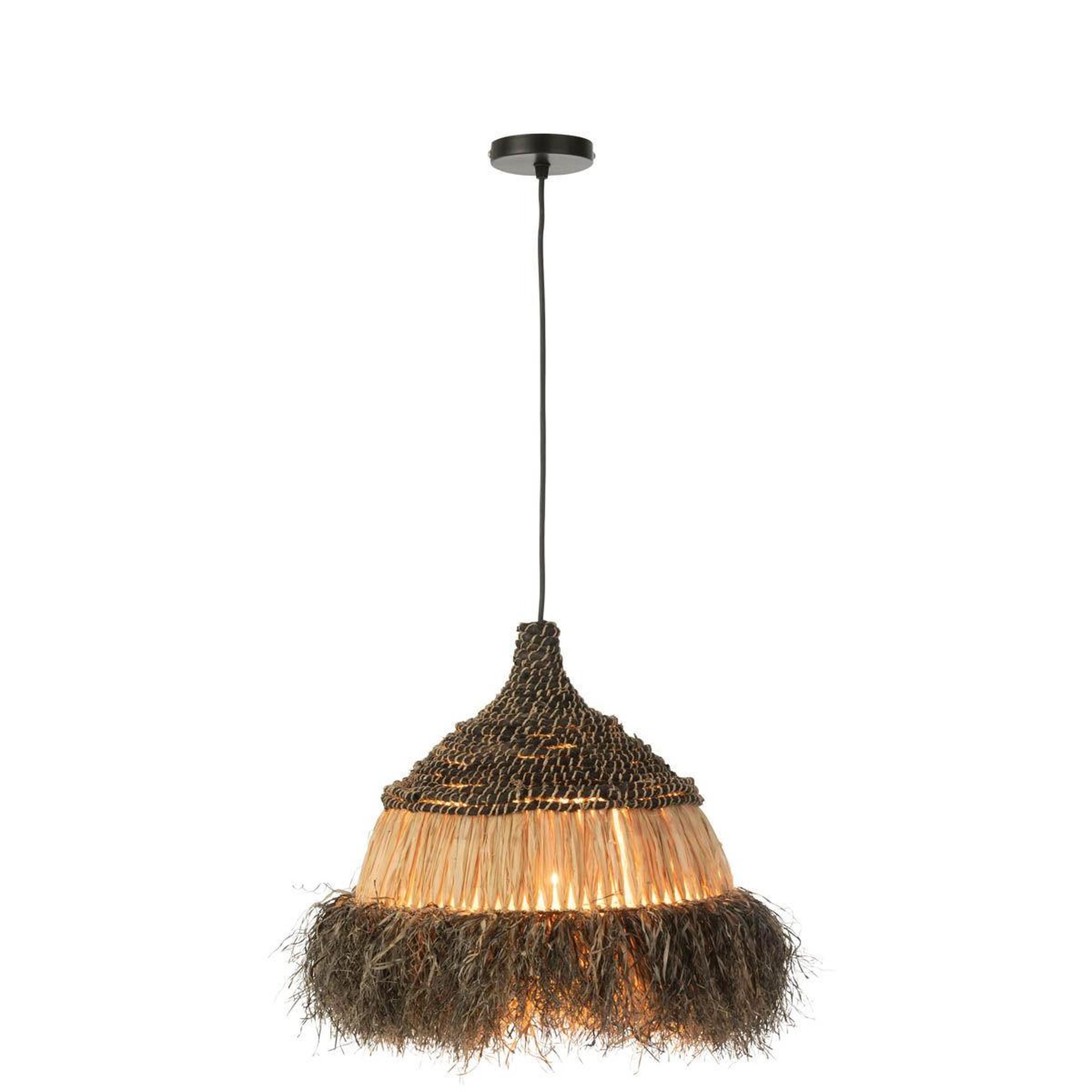 Voir la diapositive 2 : J-LINE Lampe suspension en raphia  lombok  40cm noir