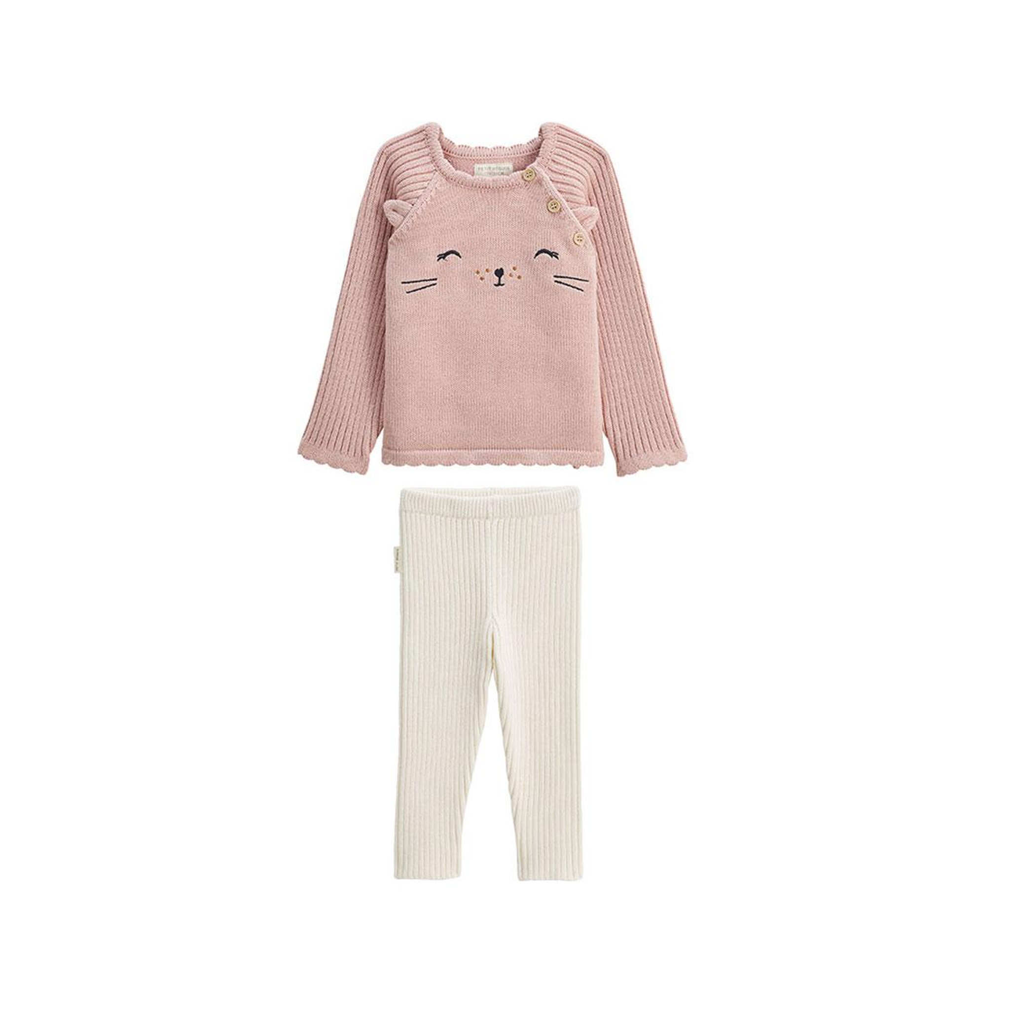 Petit Béguin Ensemble bébé pull et legging en tricot Swan. Coloris disponibles : Rose