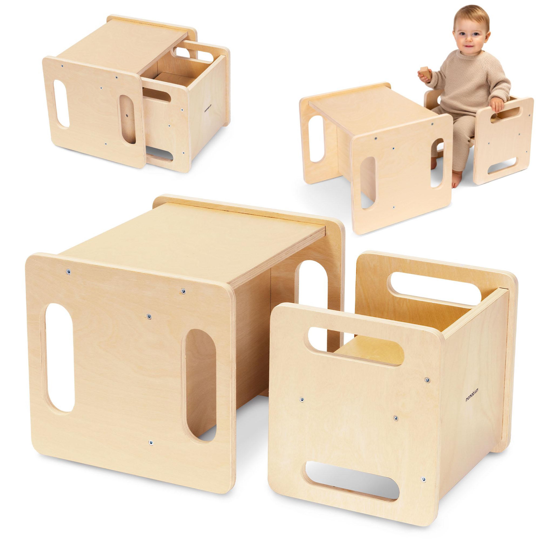 MAMABRUM Ensemble Montessori Mamabrum table et chaise évolutives 6-en-1 en bois naturels-