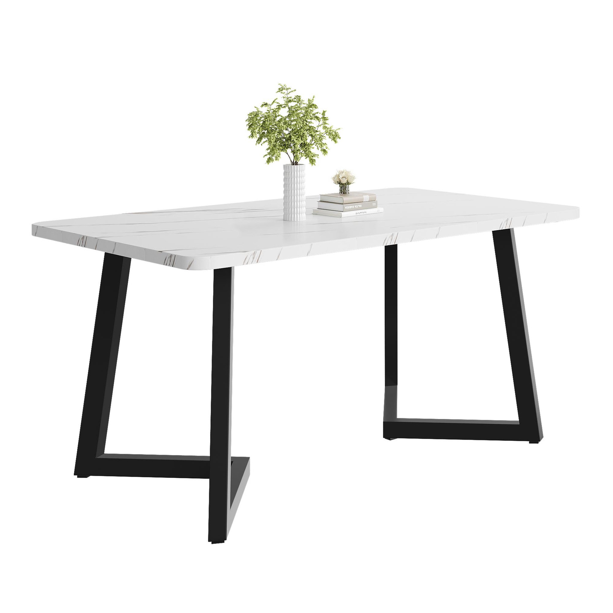 MERAX Table à manger rectangulaire fixe blanc+noir - 68x117-117max.cm mdf