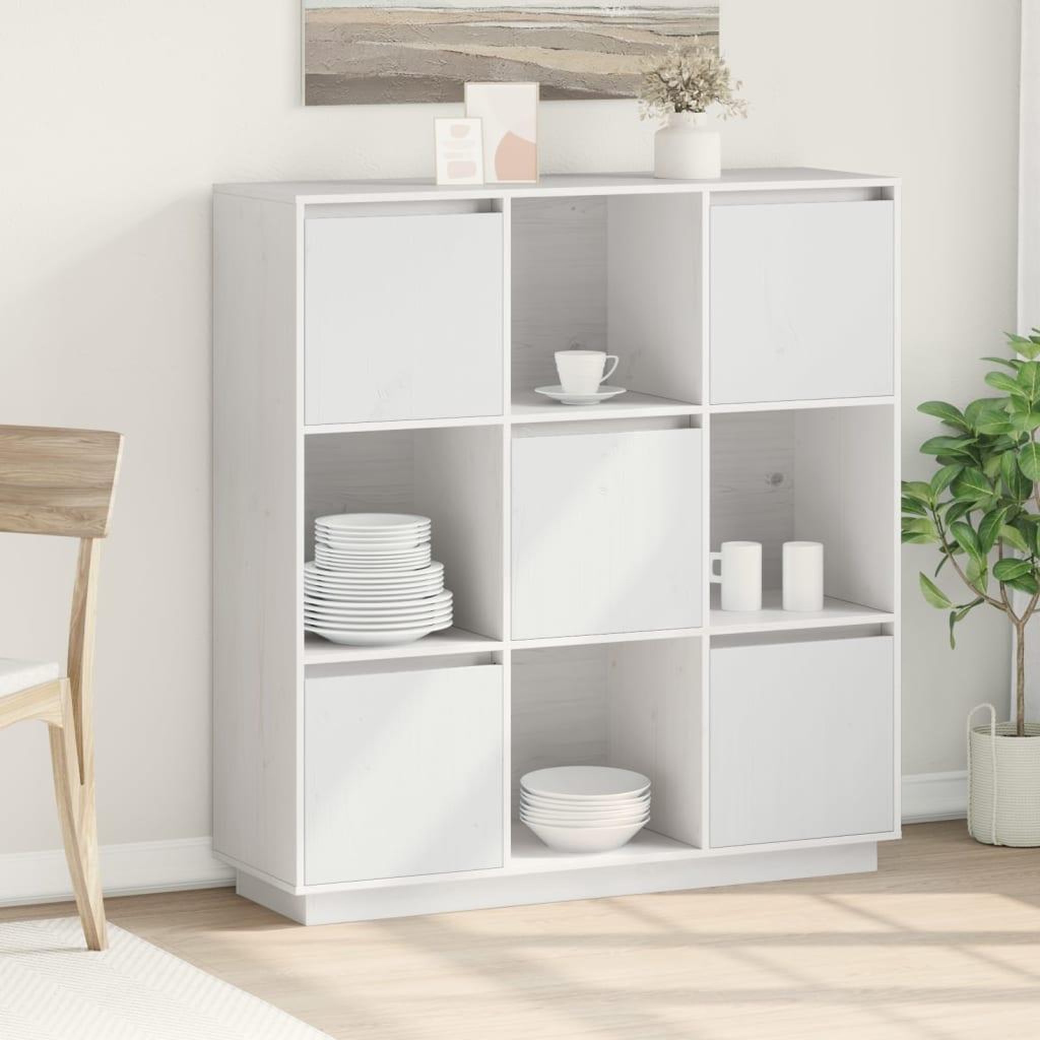 Voir la diapositive 1 : VIDAXL Buffet Blanc 110,5x35x117 cm Bois massif de pin