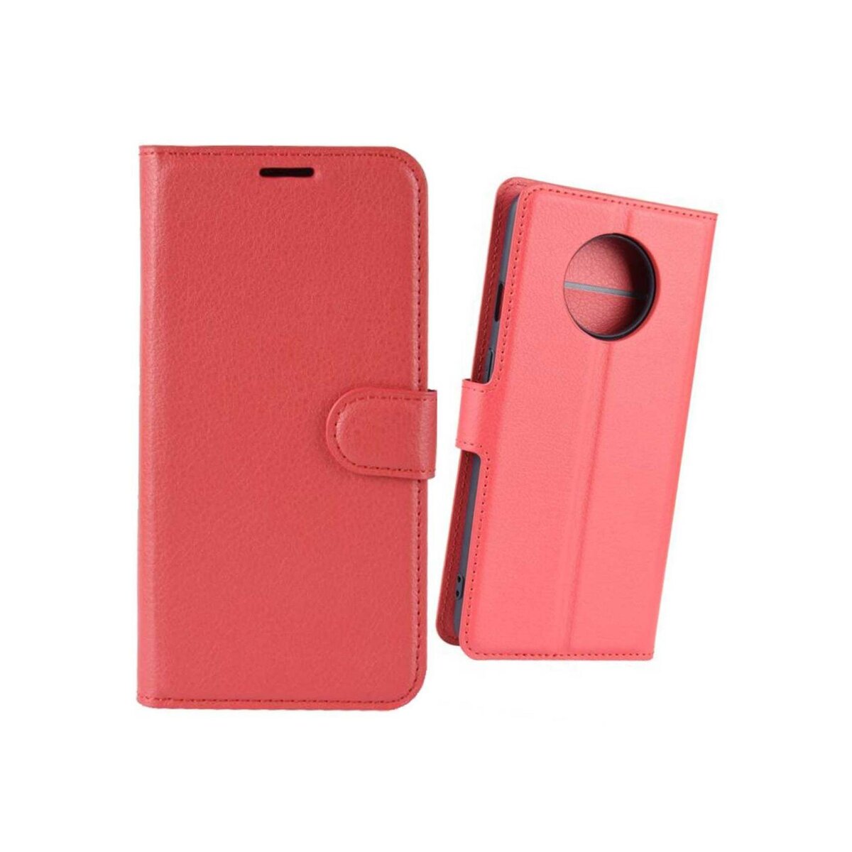 amahousse Housse rouge OnePlus 7T portefeuille grainé et languette aimantée