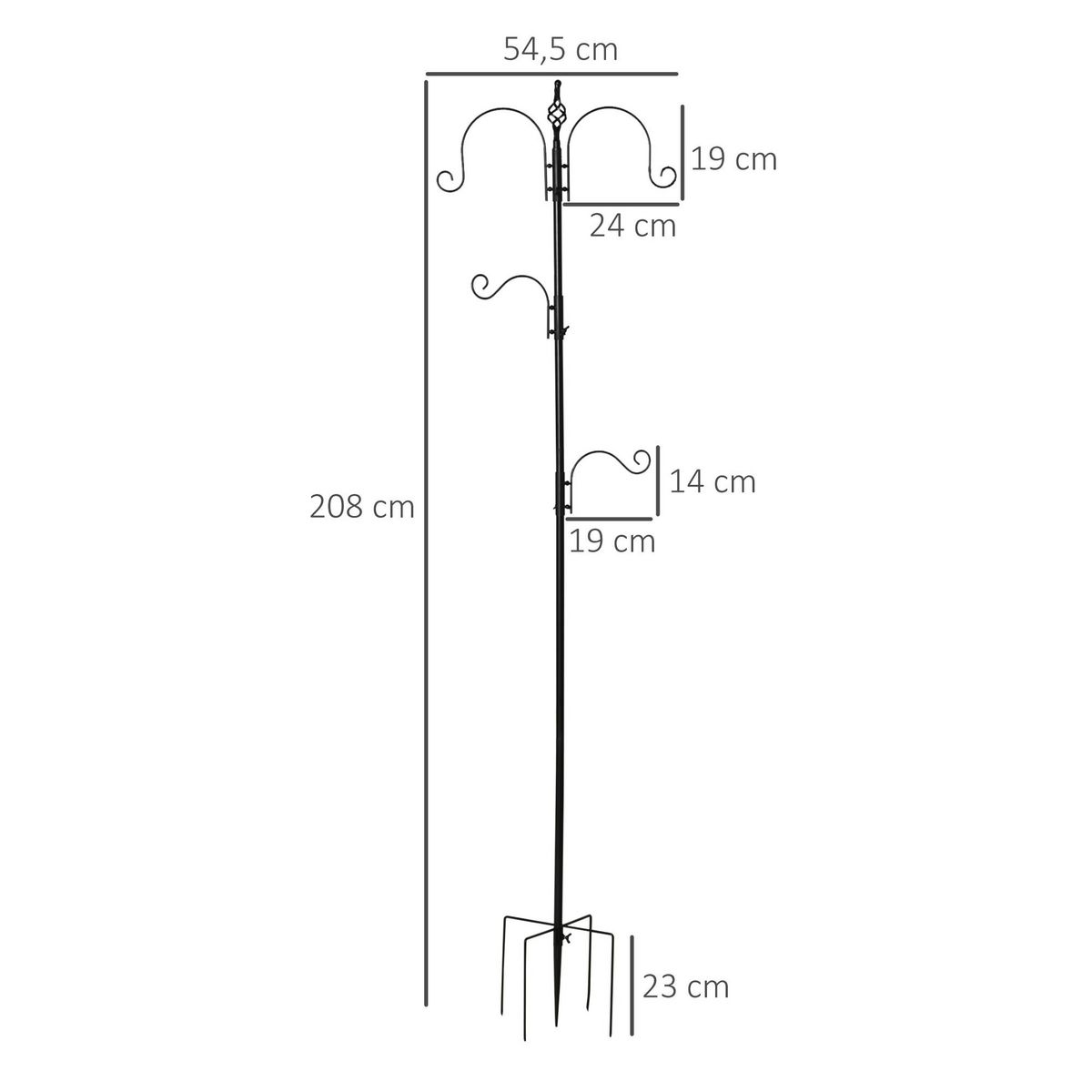 PAWHUT Mangeoire à oiseaux H.2,08 m style rustique chic 4 crochets 2 réglables 4 piquets d'ancrage au sol acier époxy aspect fer forgé
