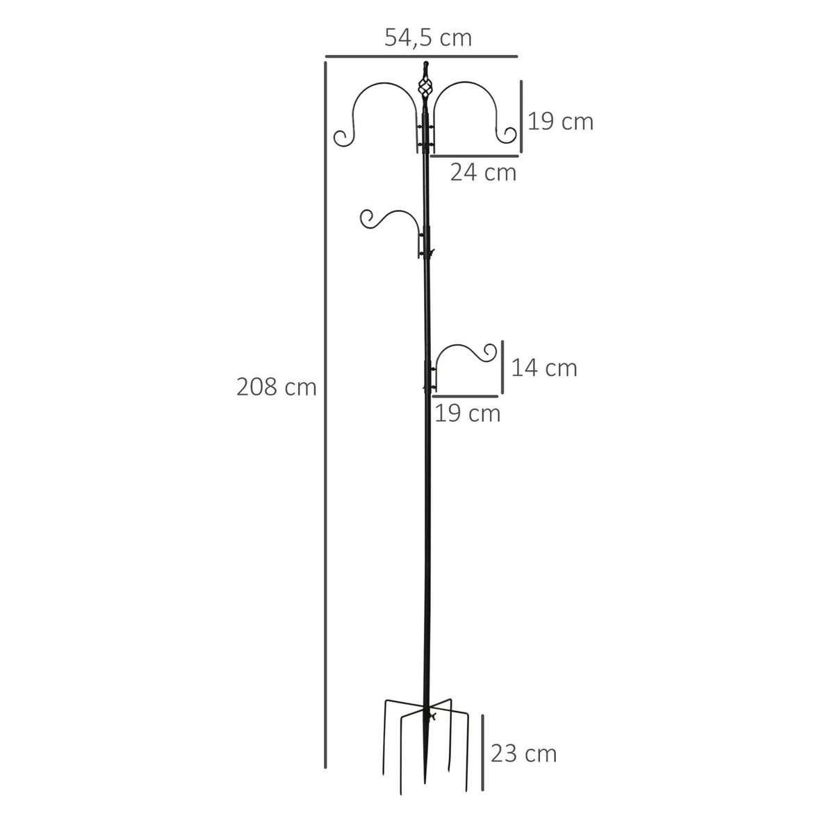 PAWHUT Mangeoire à oiseaux H.2,08 m style rustique chic 4 crochets 2 réglables 4 piquets d'ancrage au sol acier époxy aspect fer forgé