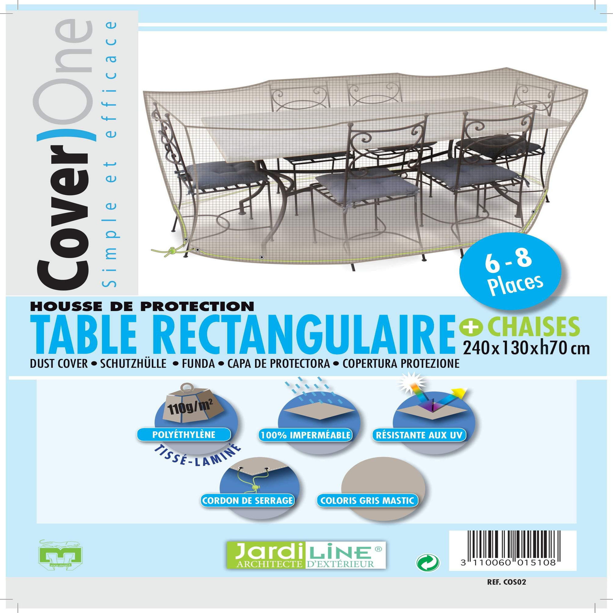 Voir la diapositive 3 : Jardiline Housse TABLE RECTANGULAIRE + CHAISES 6/8 pers. - 240 x 130 x 70 cm - Cover One