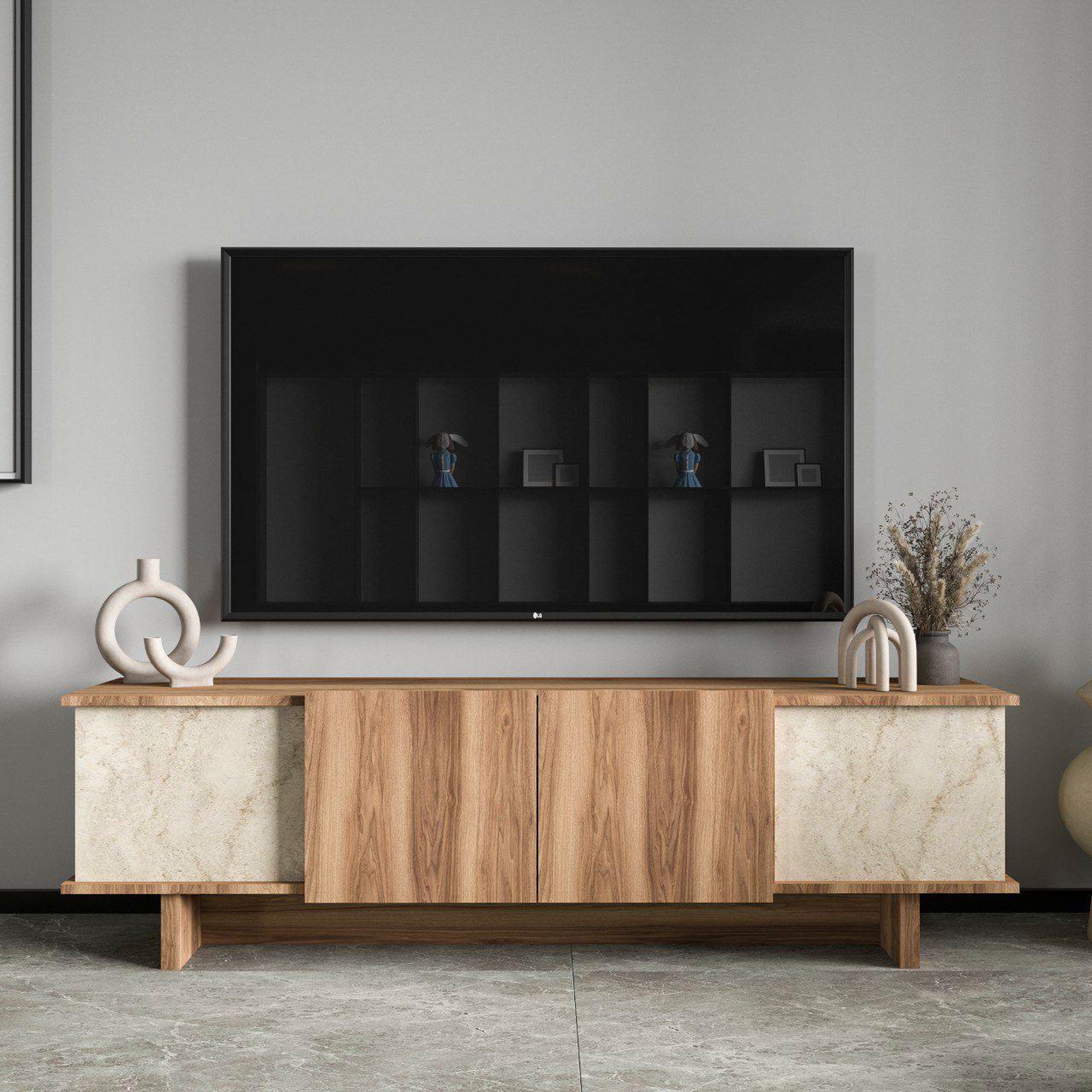Voir la diapositive 4 : Habitat et Jardin Meuble tv en bois  diana  180 x 33 x 50 cm - travertin